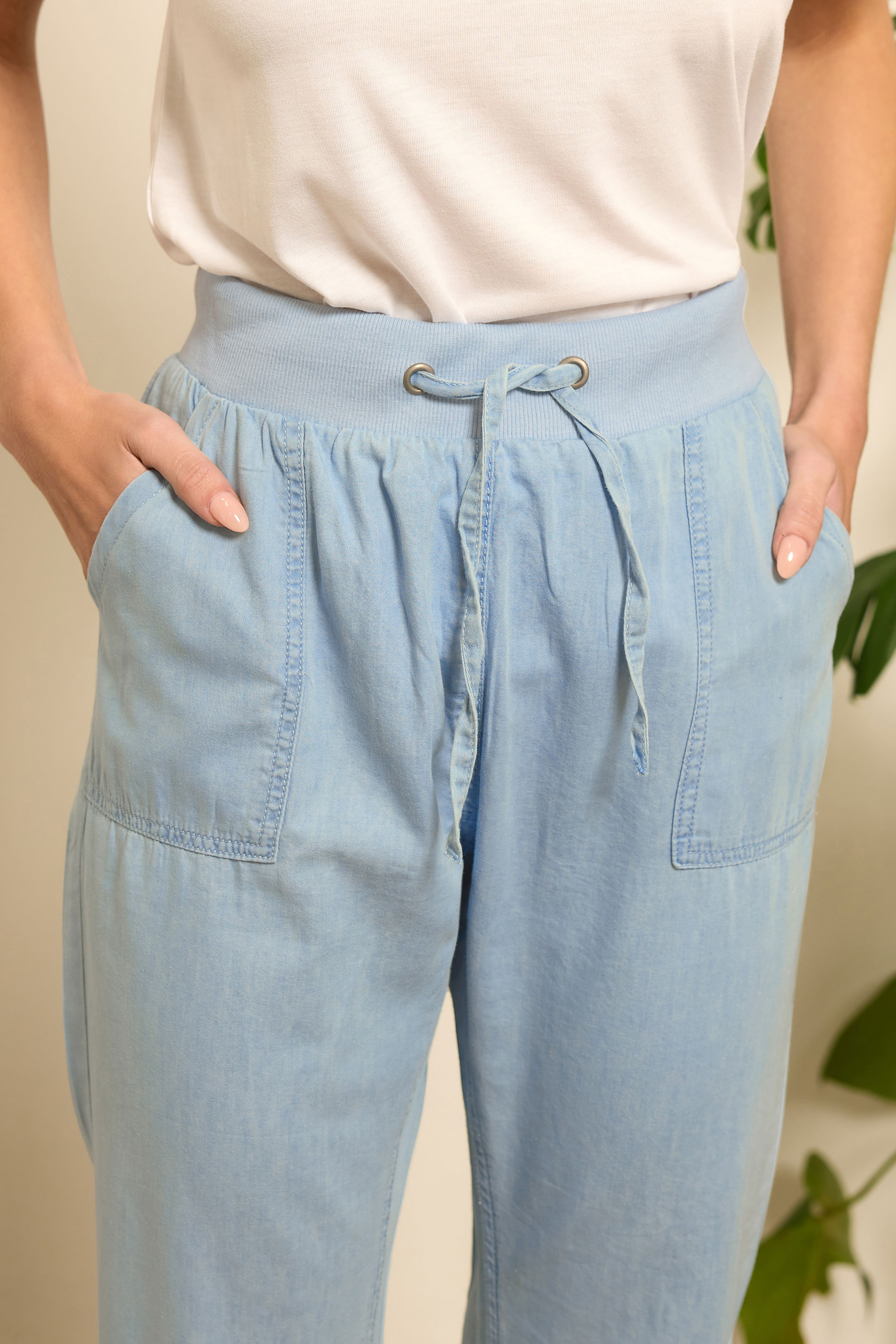 M&Co Blue Light Wash Drawstring Cropped Trousers | M&Co 5