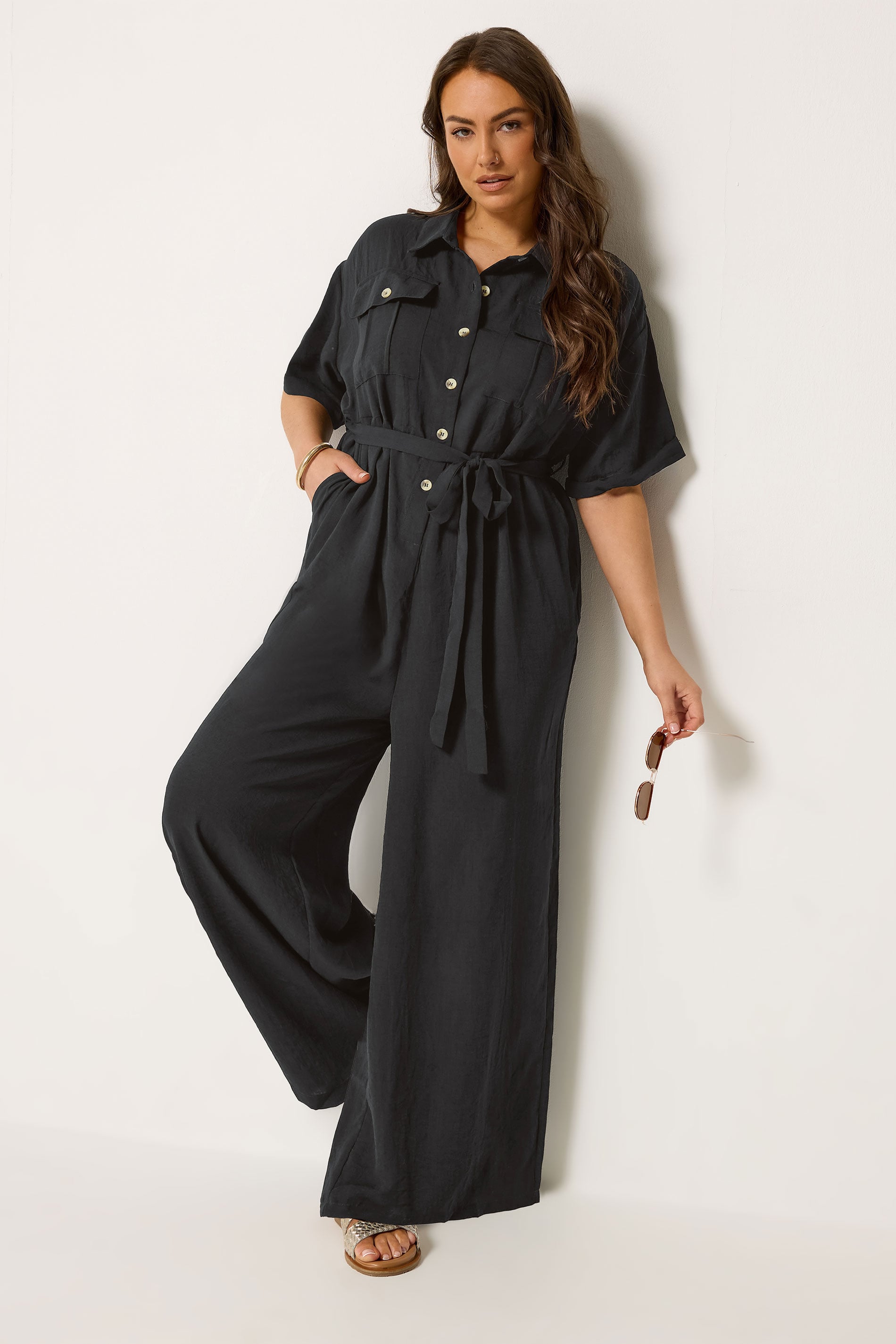 YOURS Plus Size Black Button Front Jumpsuit | Yours Clothing 3