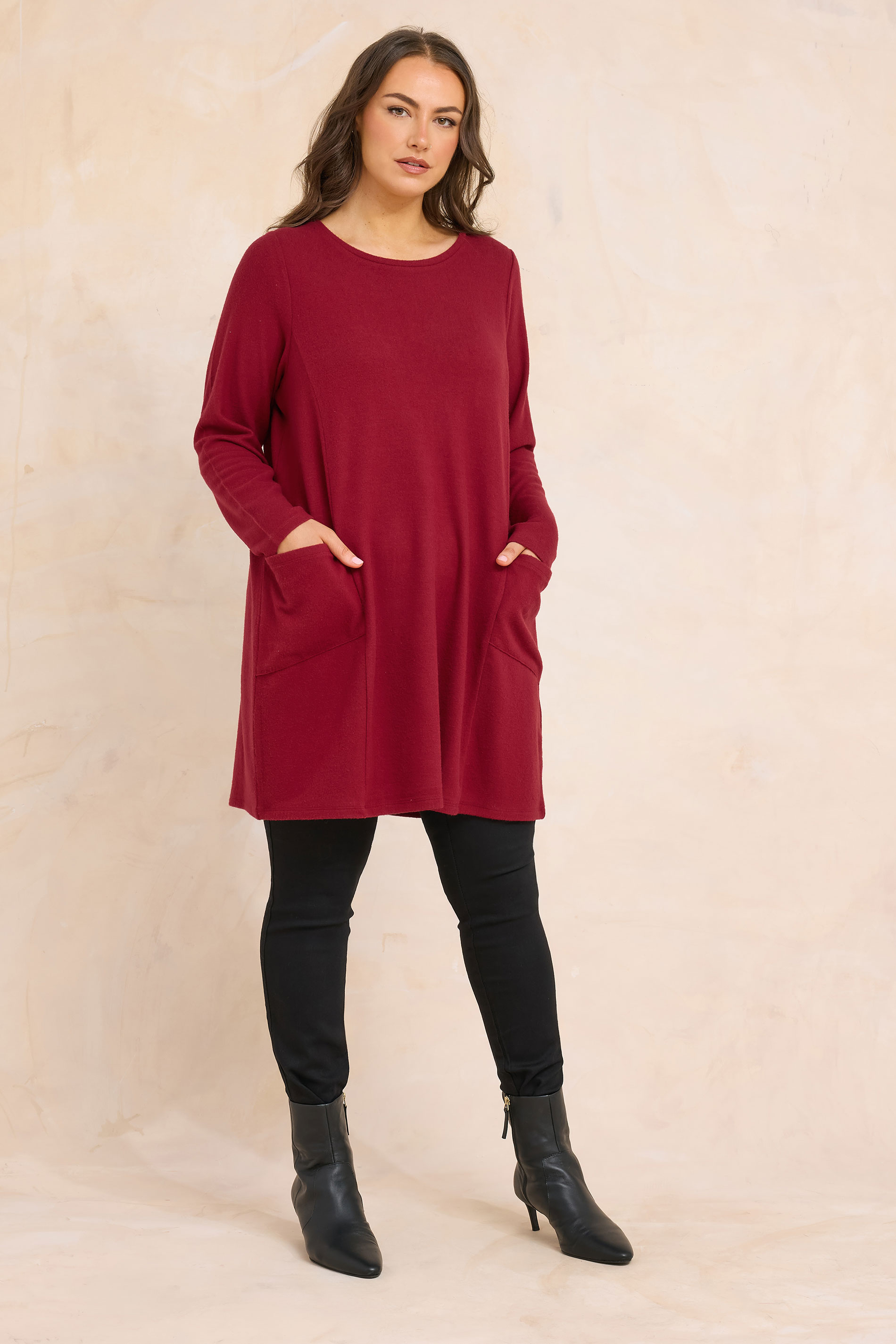 EVANS Plus Size Red Front Pocket Tunic Jumper | Evans  1