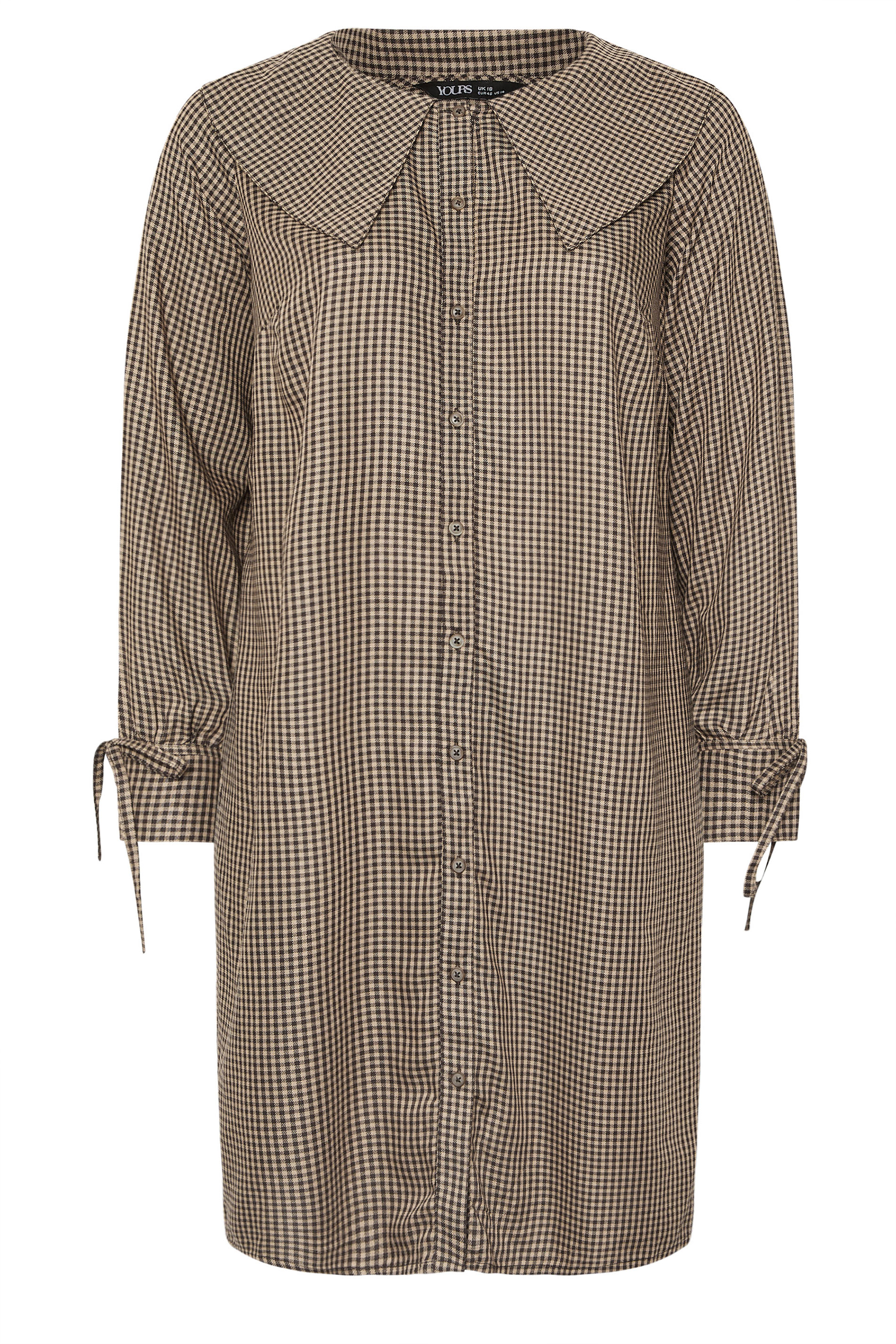 YOURS Plus Size Brown Check Collar Mini Dress | Yours Clothing 6