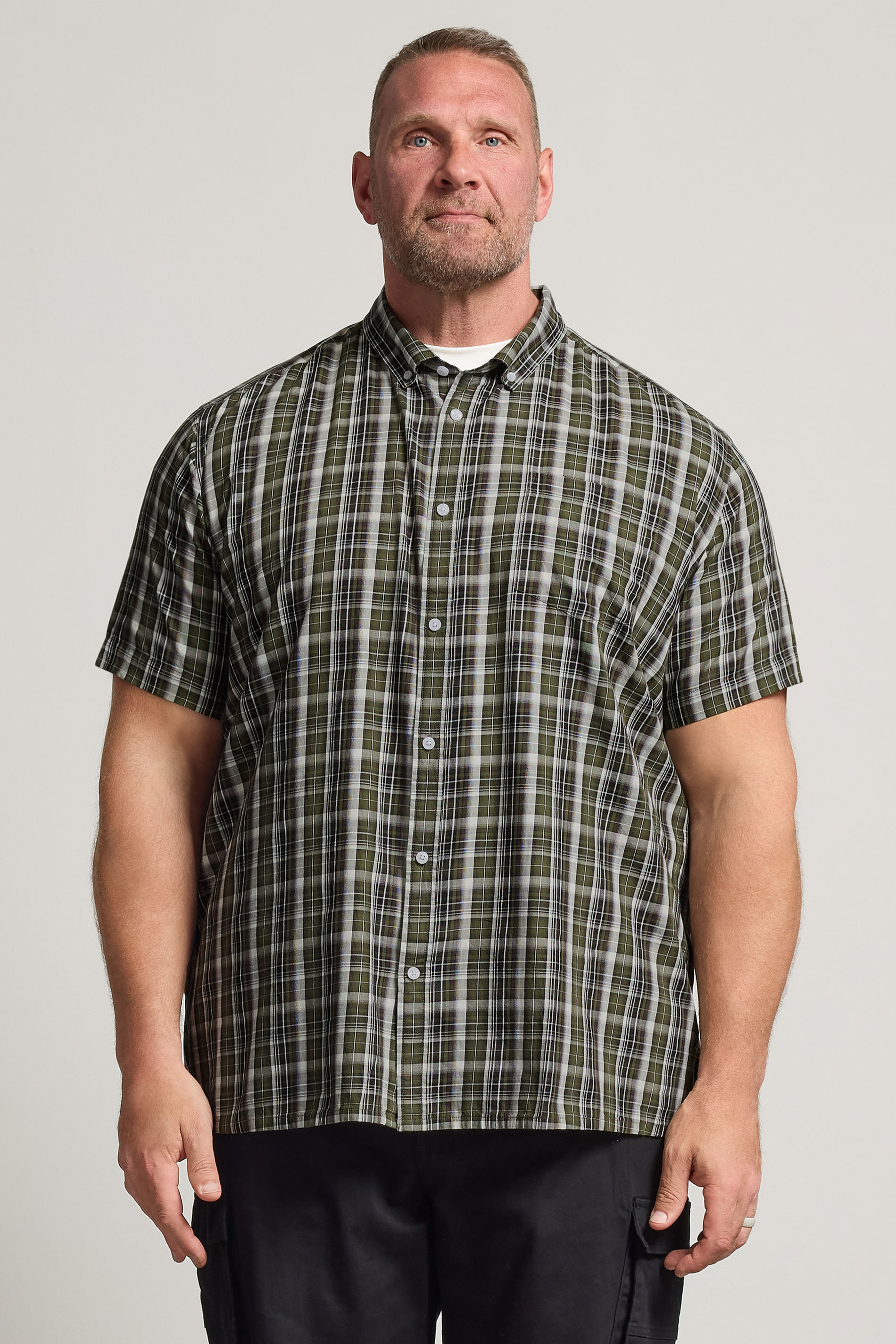 BadRhino Big & Tall Green Check Print Short Sleeve Shirt | BadRhino 3
