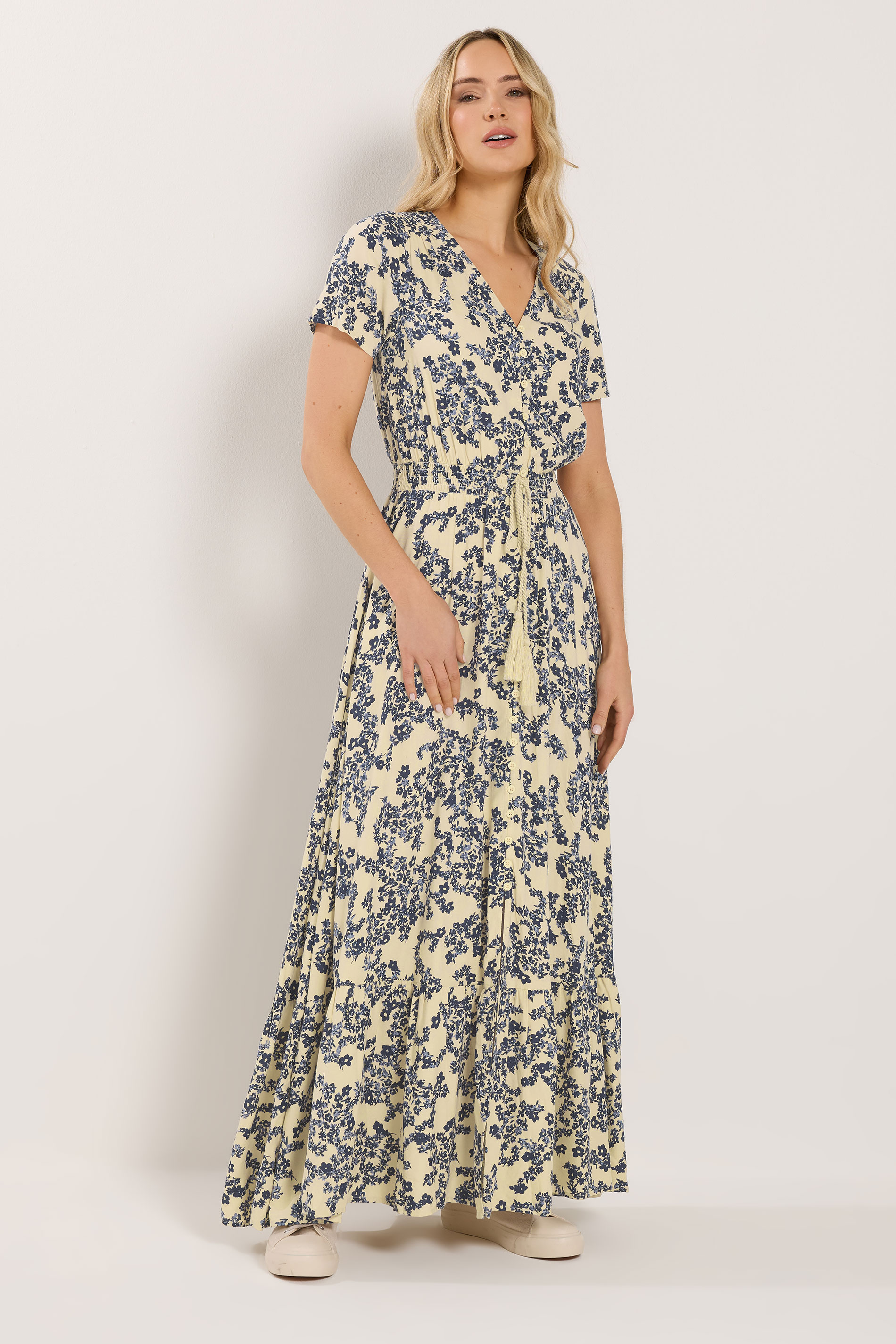 LTS Tall Women's Ivory White & Blue Ditsy Floral Button Maxi Dress | Long Tall Sally 1