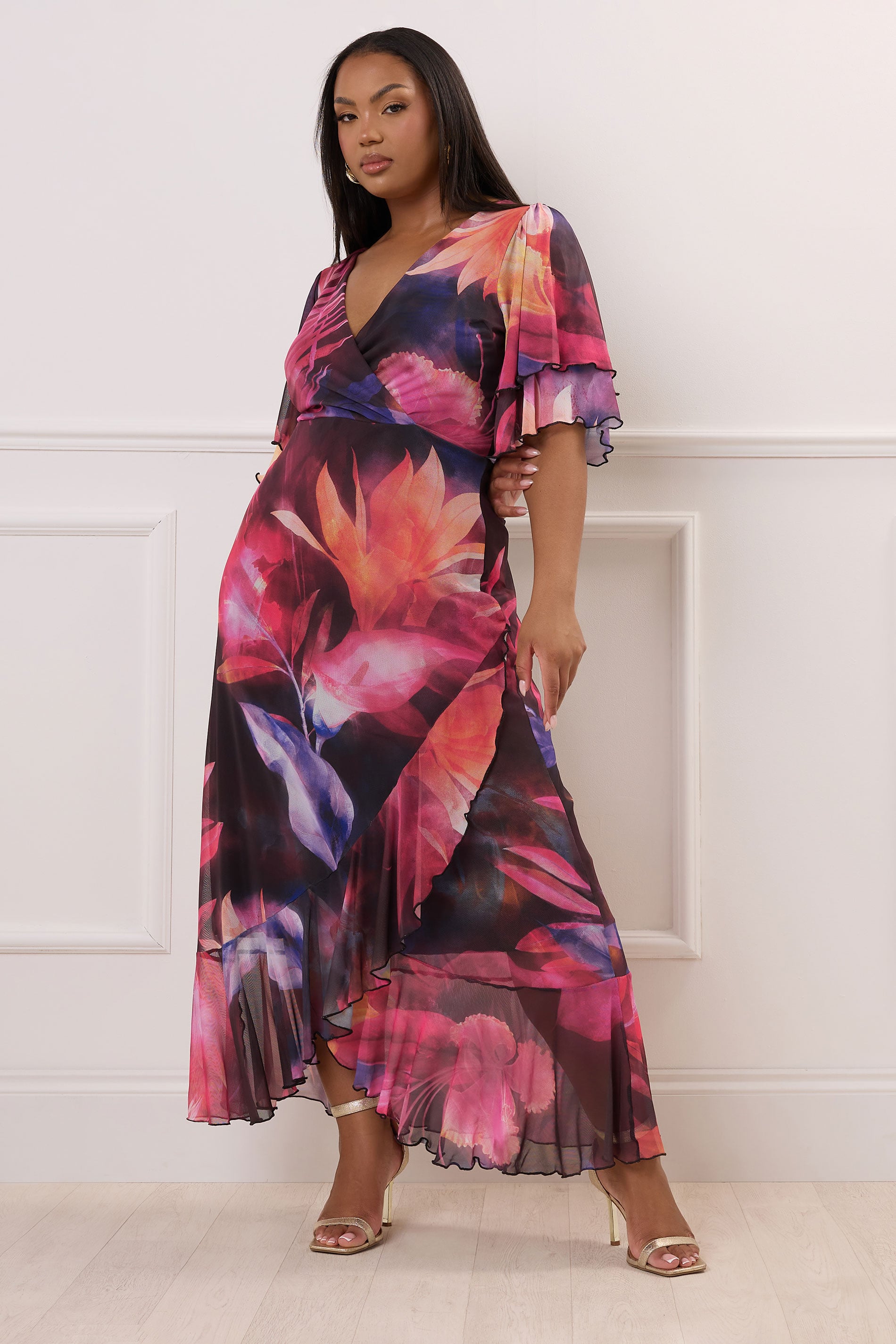 YOURS LONDON Plus Size Black Floral Print Wrap Maxi Dress | Yours Clothing 3