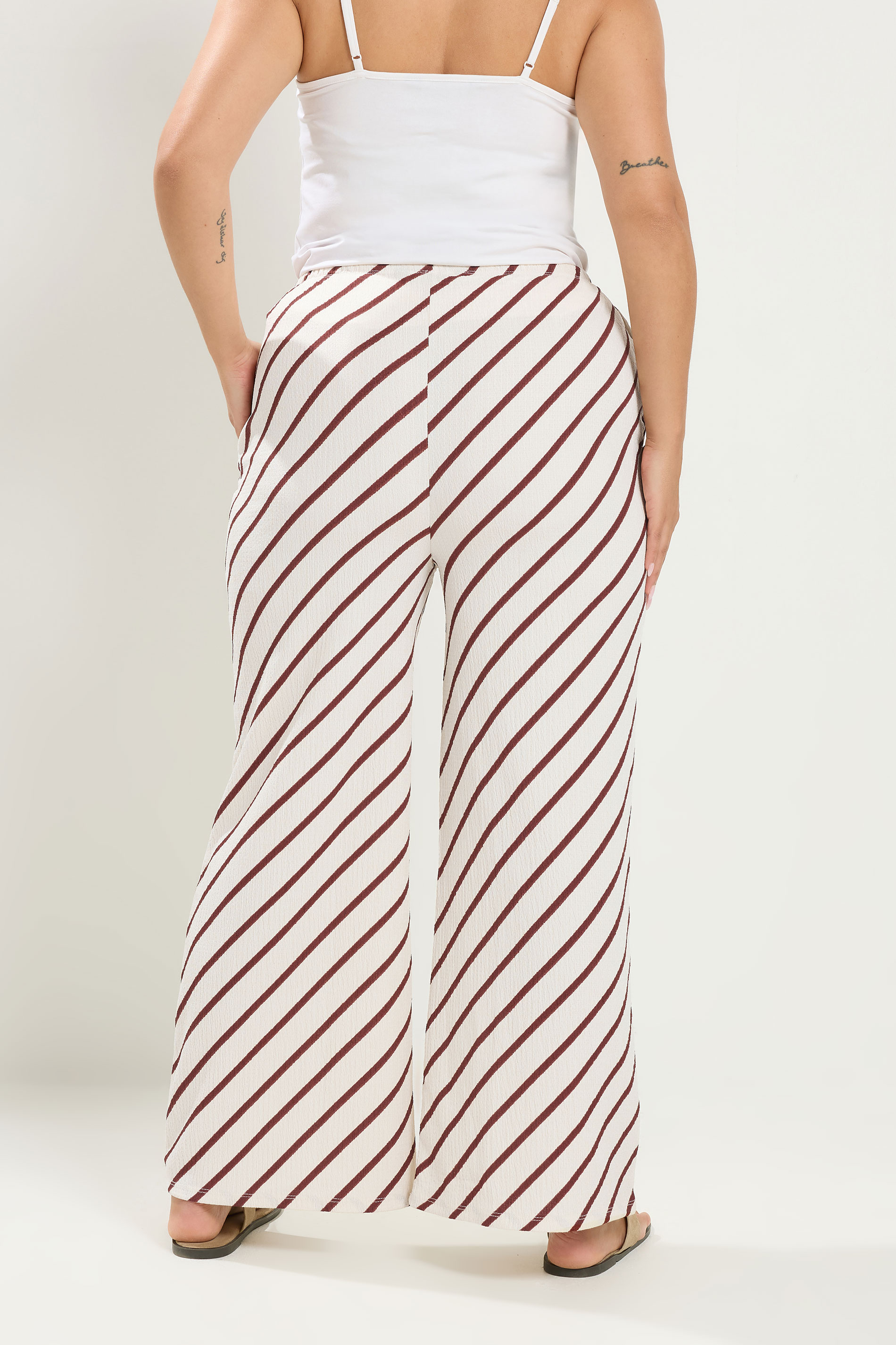 YOURS Plus Size  Natural Brown Stripe Wide Leg Trousers | Yours Clothing 2