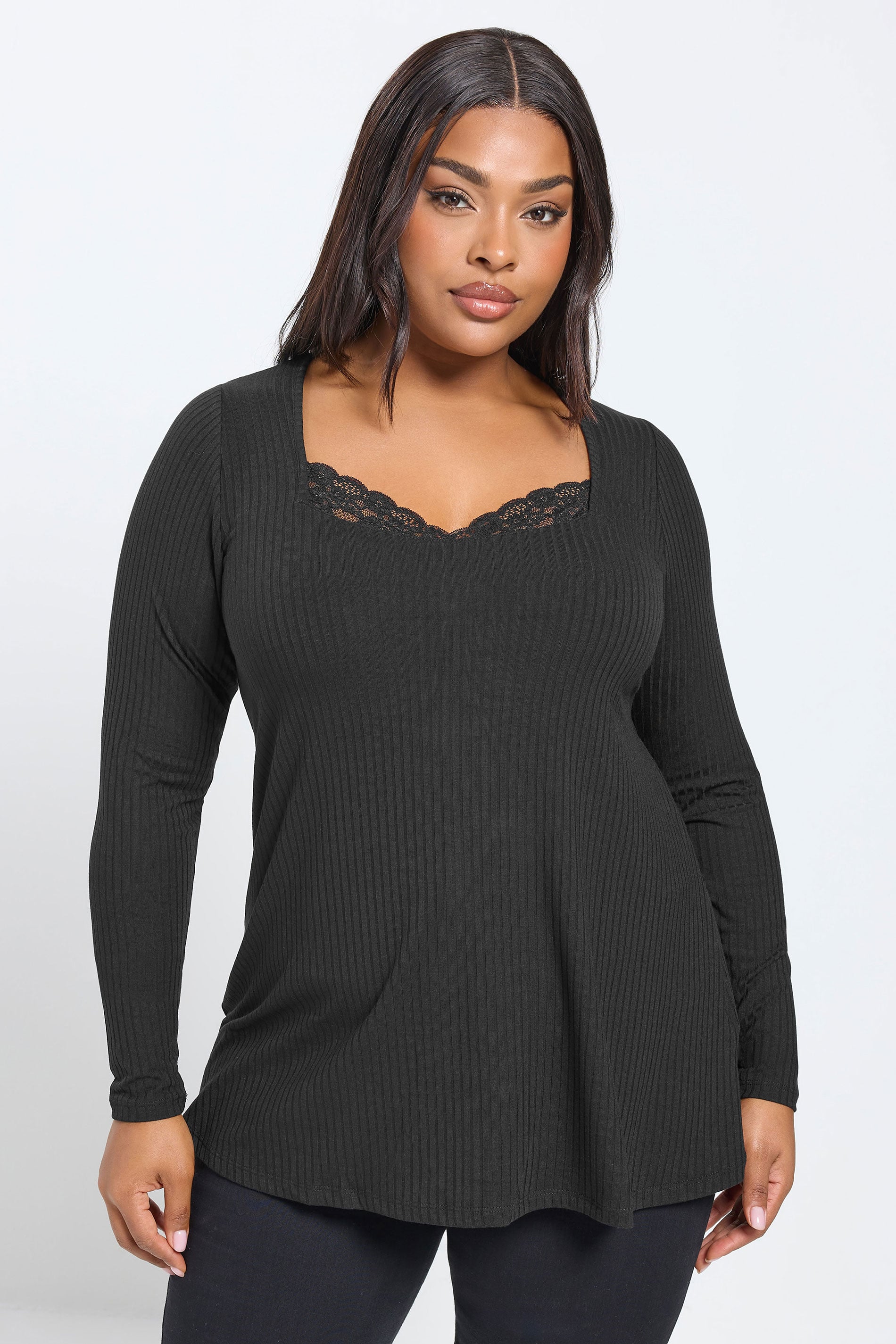 YOURS Plus Size Black Lace Insert Swing Top | Yours Clothing 3