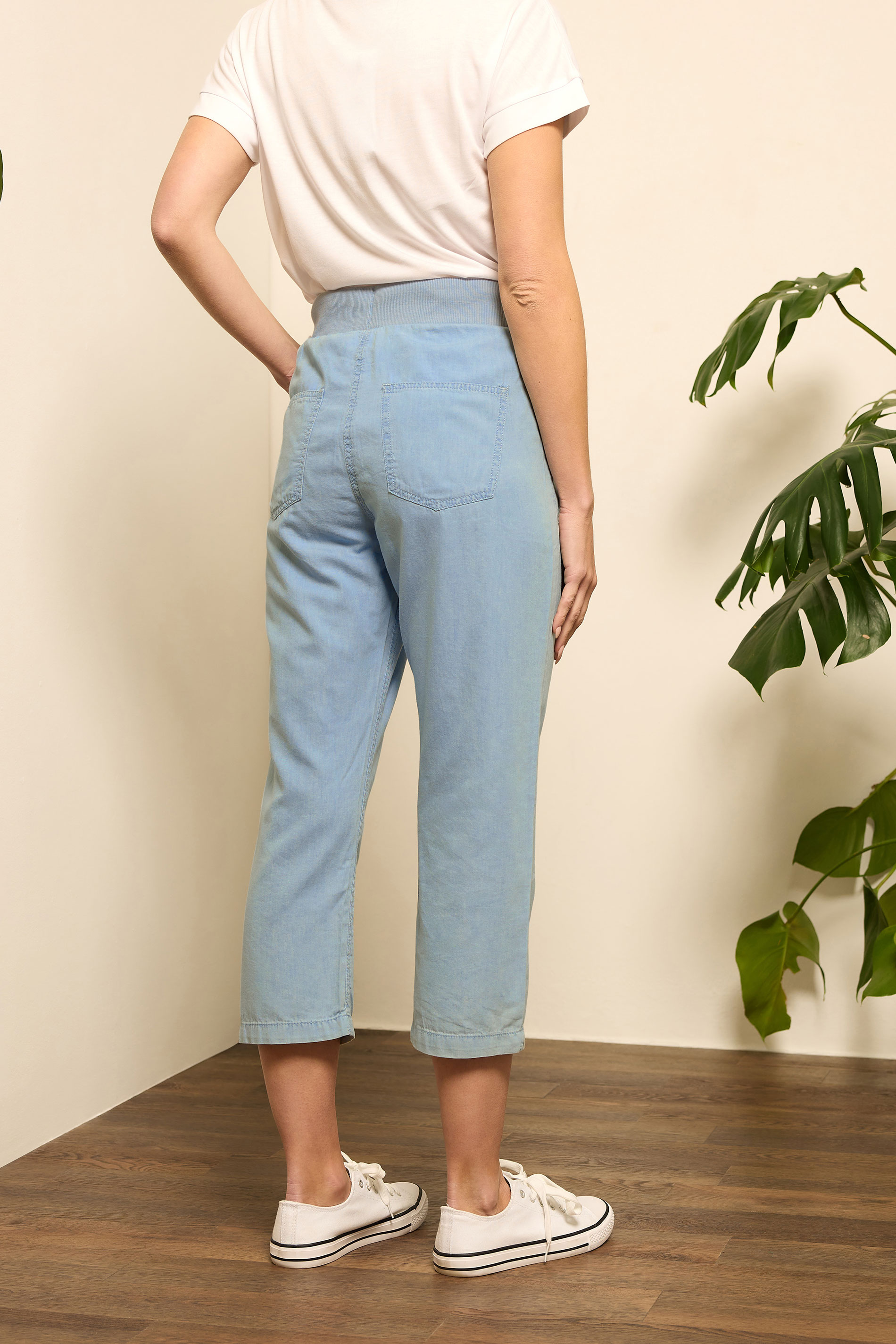 M&Co Blue Light Wash Drawstring Cropped Trousers | M&Co 4
