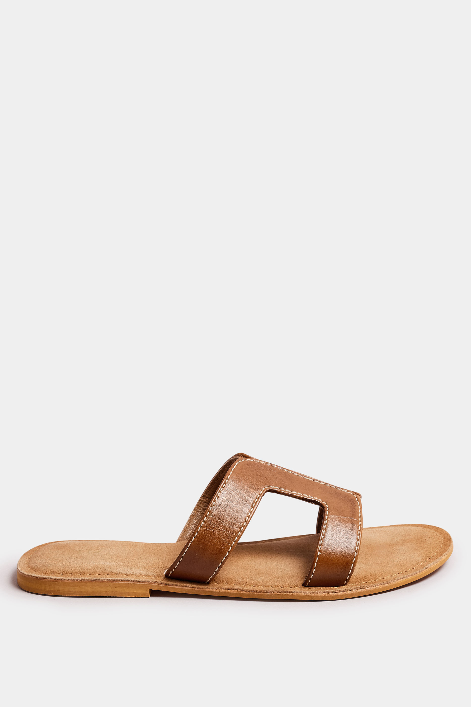 LTS Tan Brown Leather Cut Out Mule Sandals In Standard Fit | Long Tall Sally 4