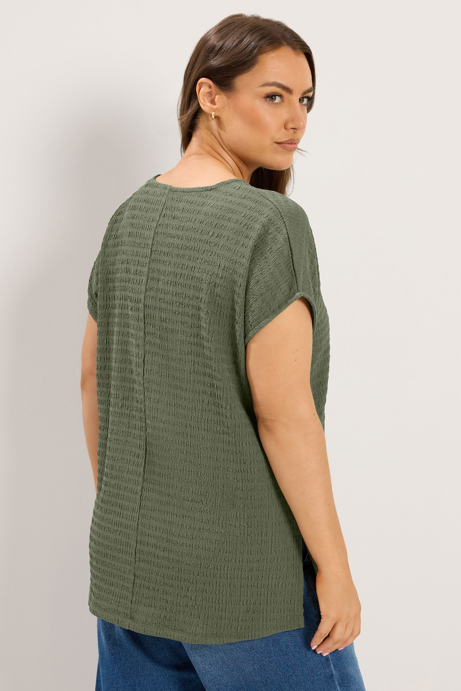 YOURS Plus Size Khaki Green Textured T-Shirt Co-ord | Yours Clothing 2