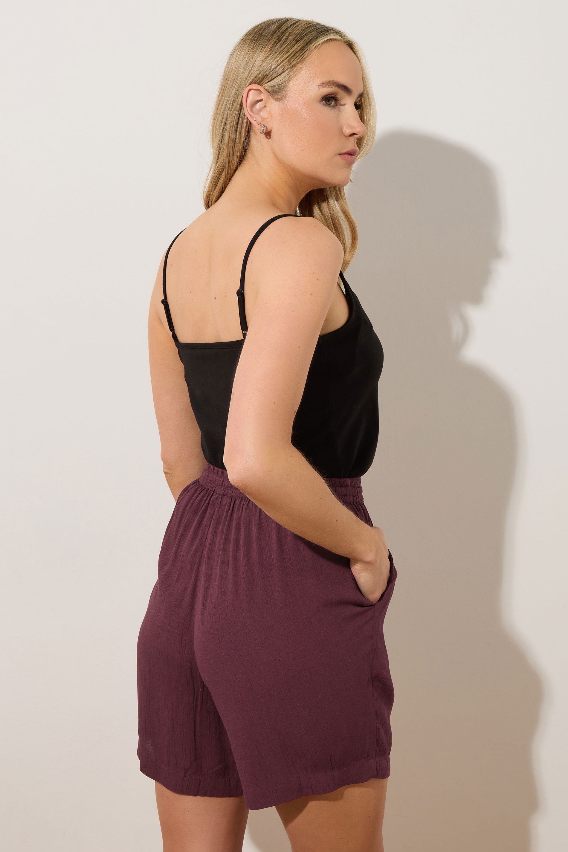 LTS Tall Dark Purple Cotton Crinkle Shorts | Long Tall Sally 2