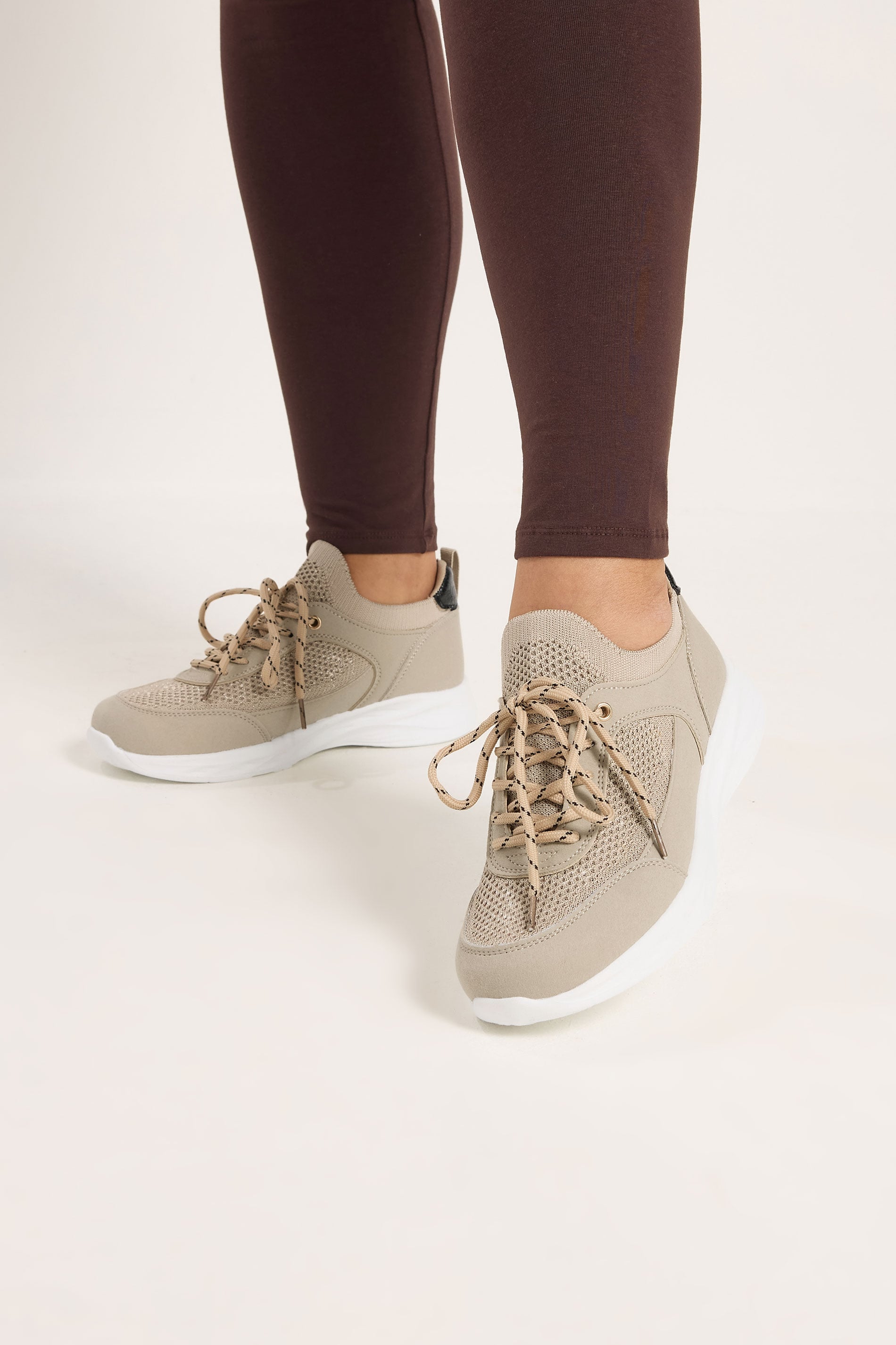 Natural Brown Knitted Trainers In Extra Wide EEE Fit | Yours Clothing 3