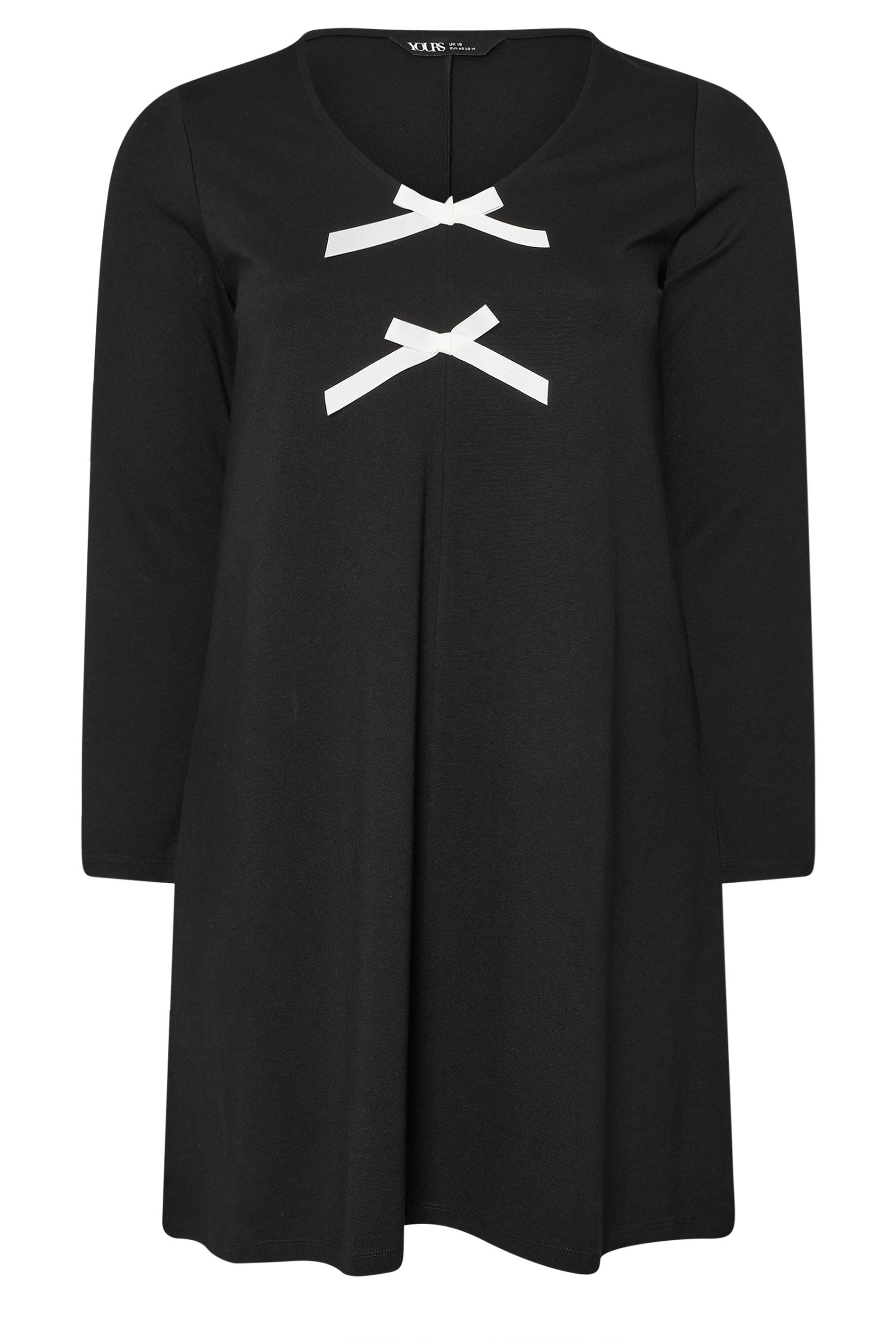 YOURS Plus Size Black Bow Detail Tunic Dress | Yours Clothing 6