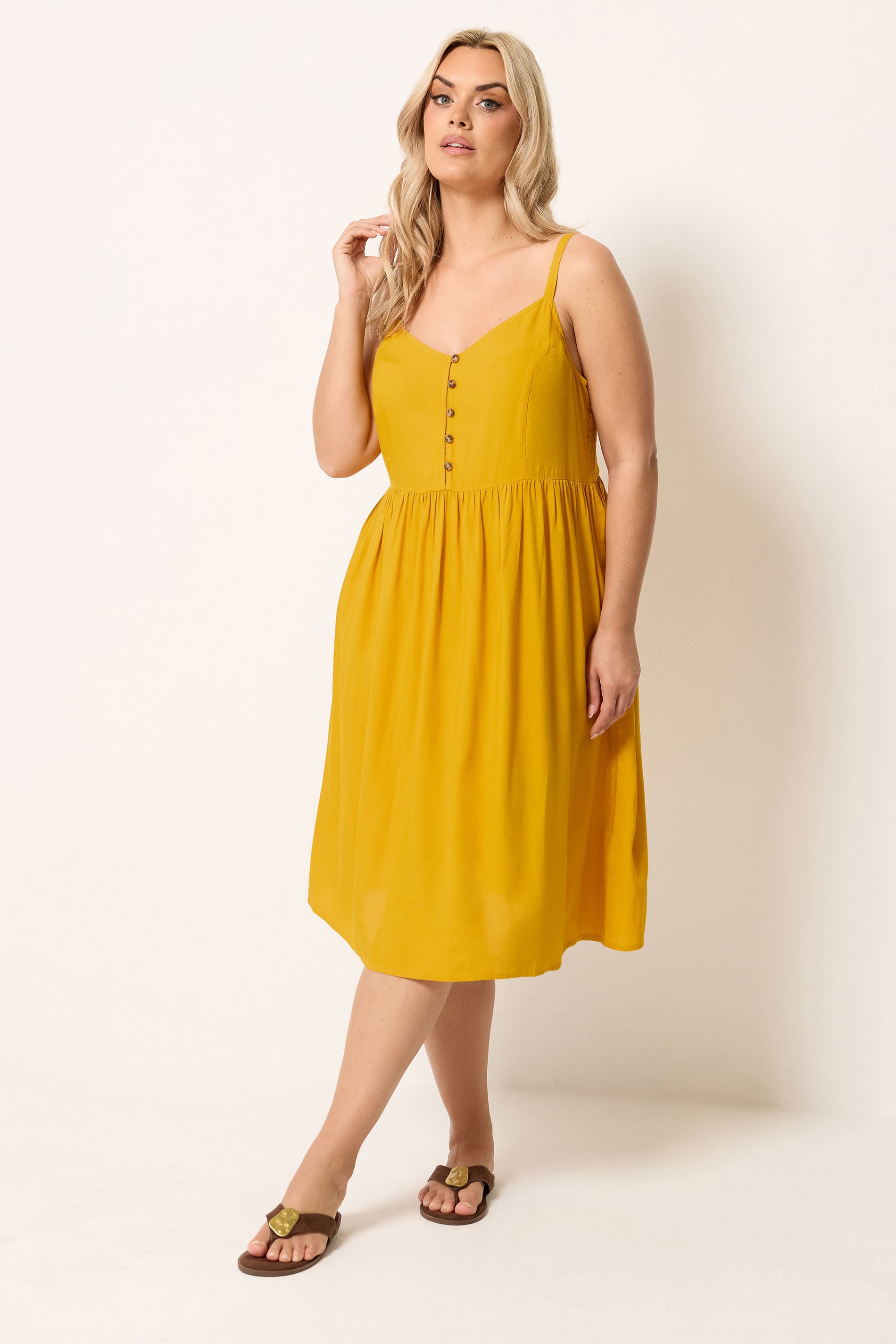 YOURS Plus Size Yellow Strappy Midi Sundress | Yours Clothing 2