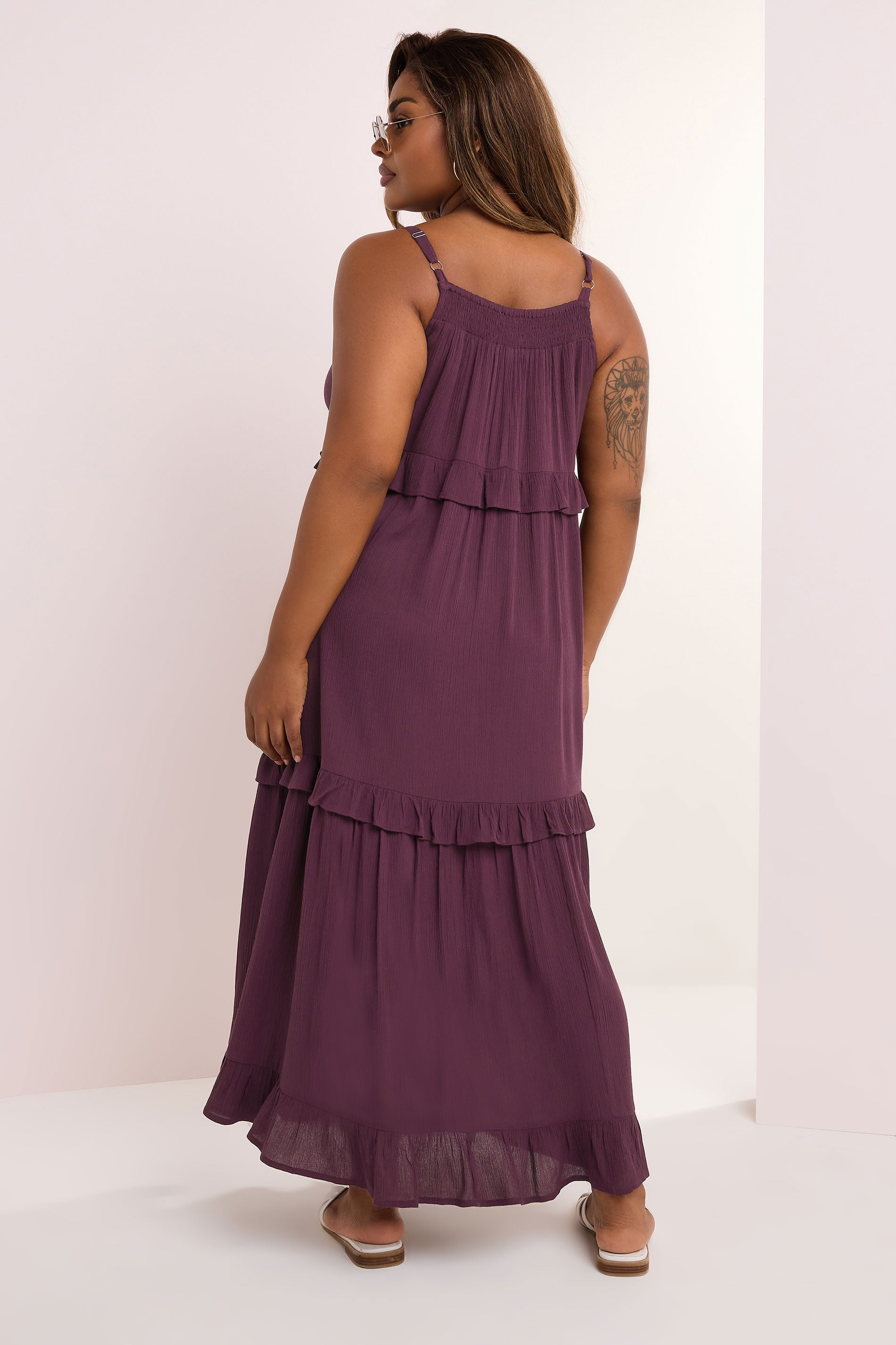 BUMP IT UP MATERNITY Plus Size Dark Purple Tiered Frill Maxi Dress | Yours Clothing 2