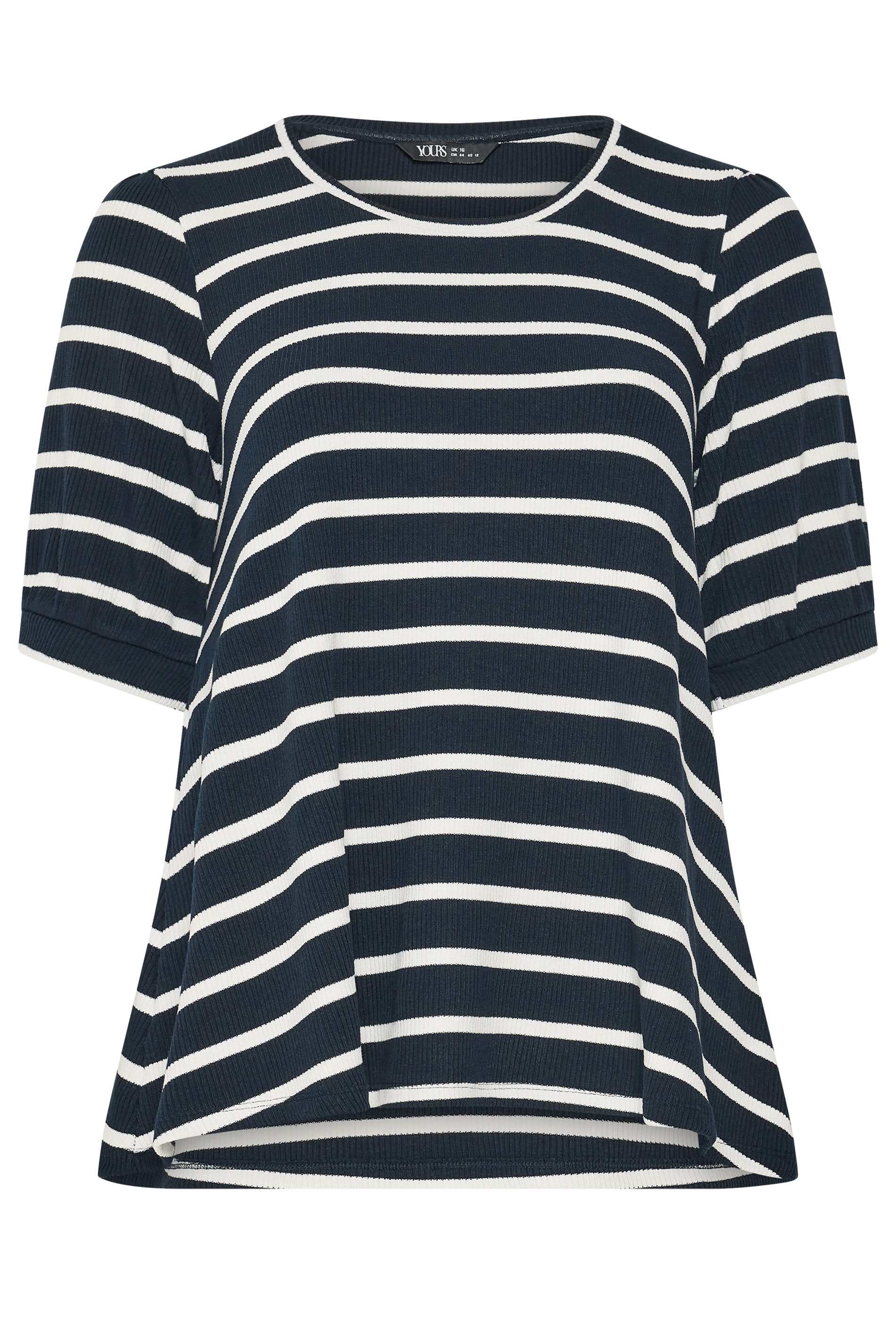 YOURS Plus Size Navy Blue Stripe Puff Sleeve Top | Yours Clothing 5