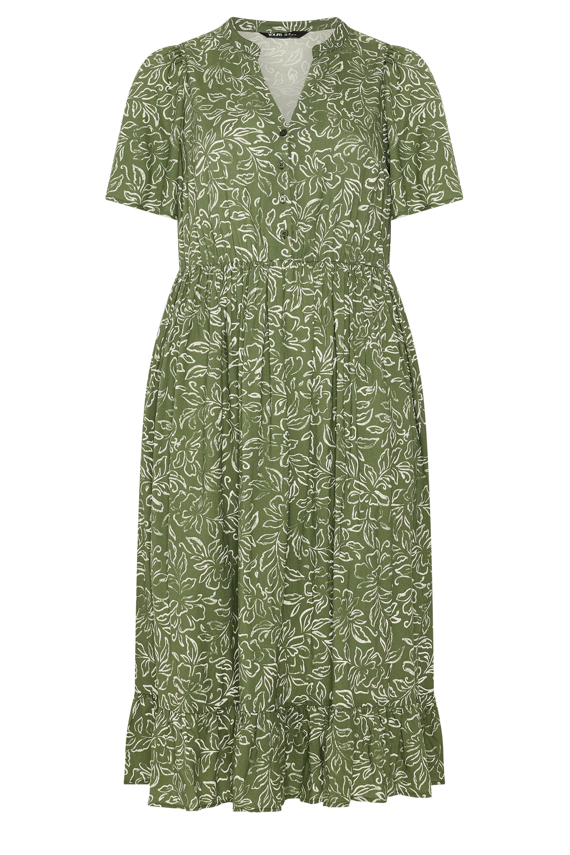 YOURS Plus Size Khaki Green Floral Midi Dress | Yours Clothing 5