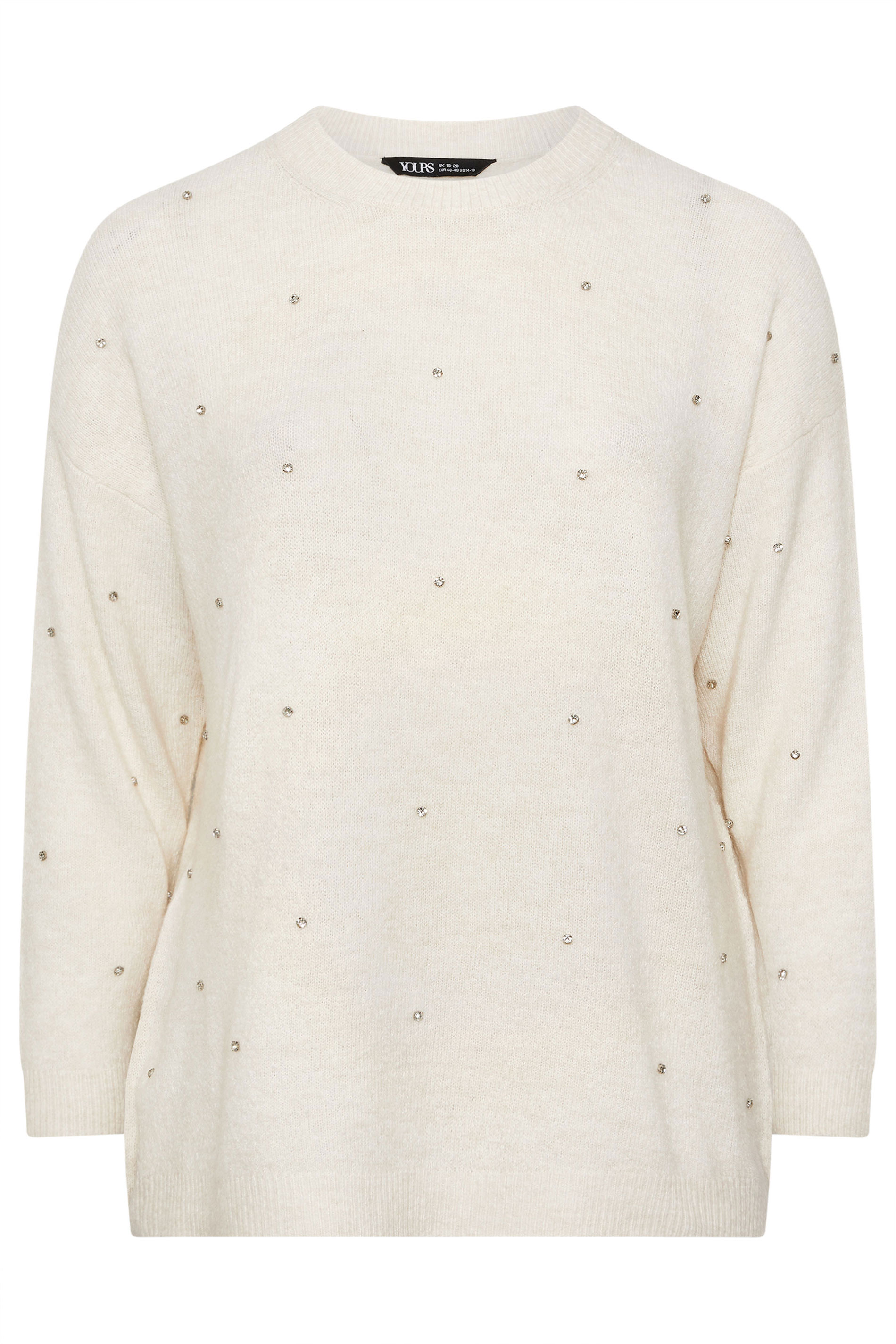 YOURS Plus Size Ivory White Embellished Front Jumper | Yours Clothing 5