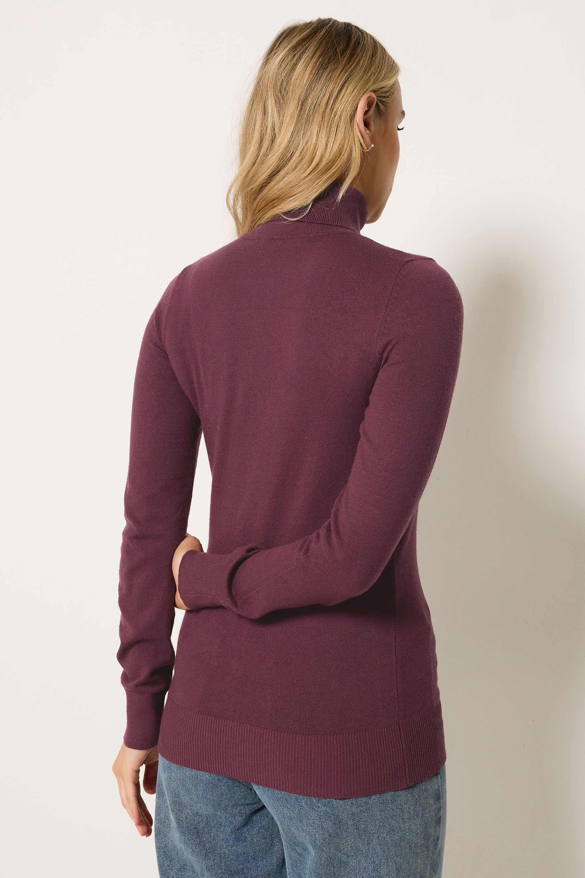 LTS Tall Women's Burgundy Red Knitted Roll Neck Jumper | Long Tall Sally 2