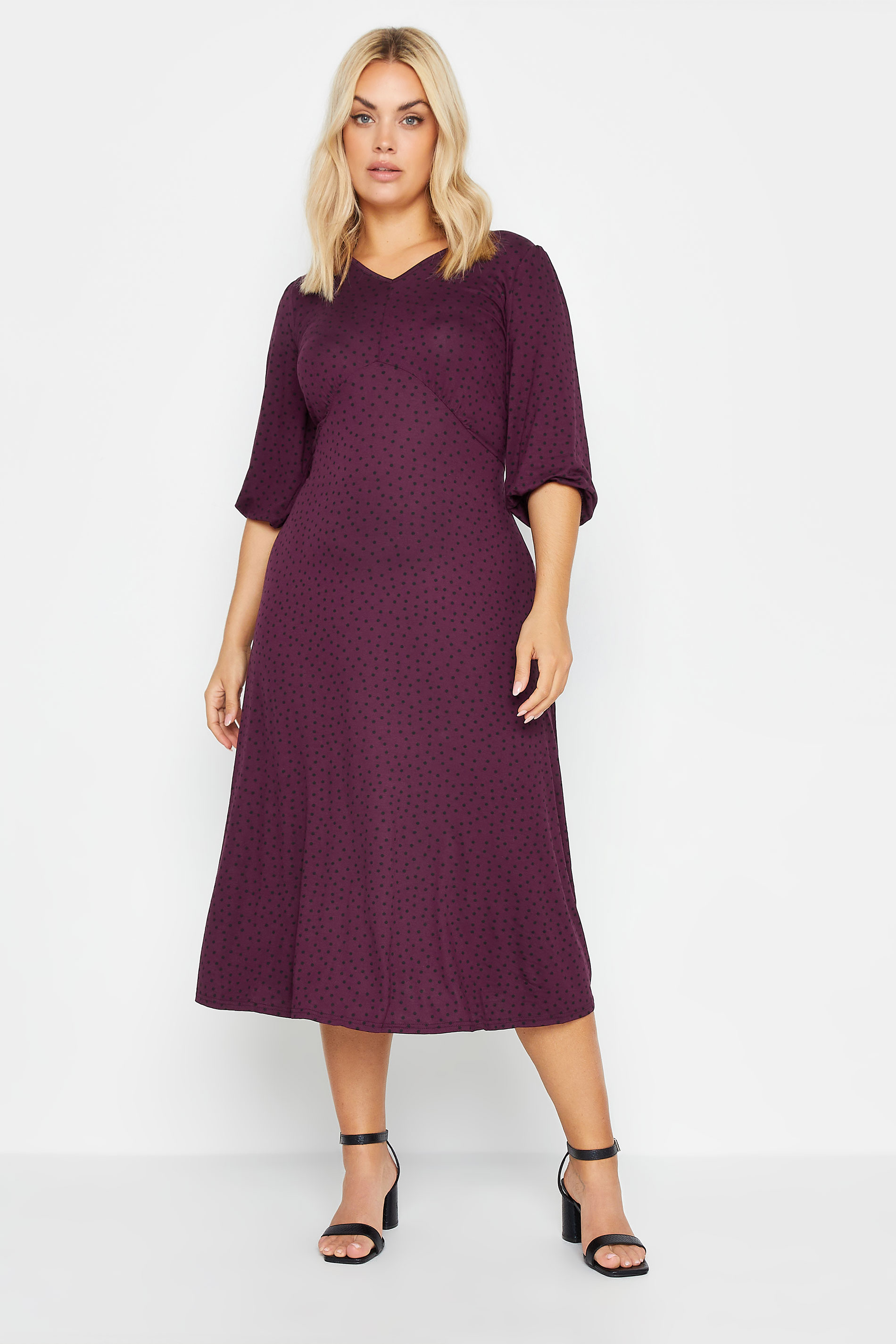 YOURS Plus Size Berry Red & Black Spot Print Maxi Dress | Yours Clothing 1