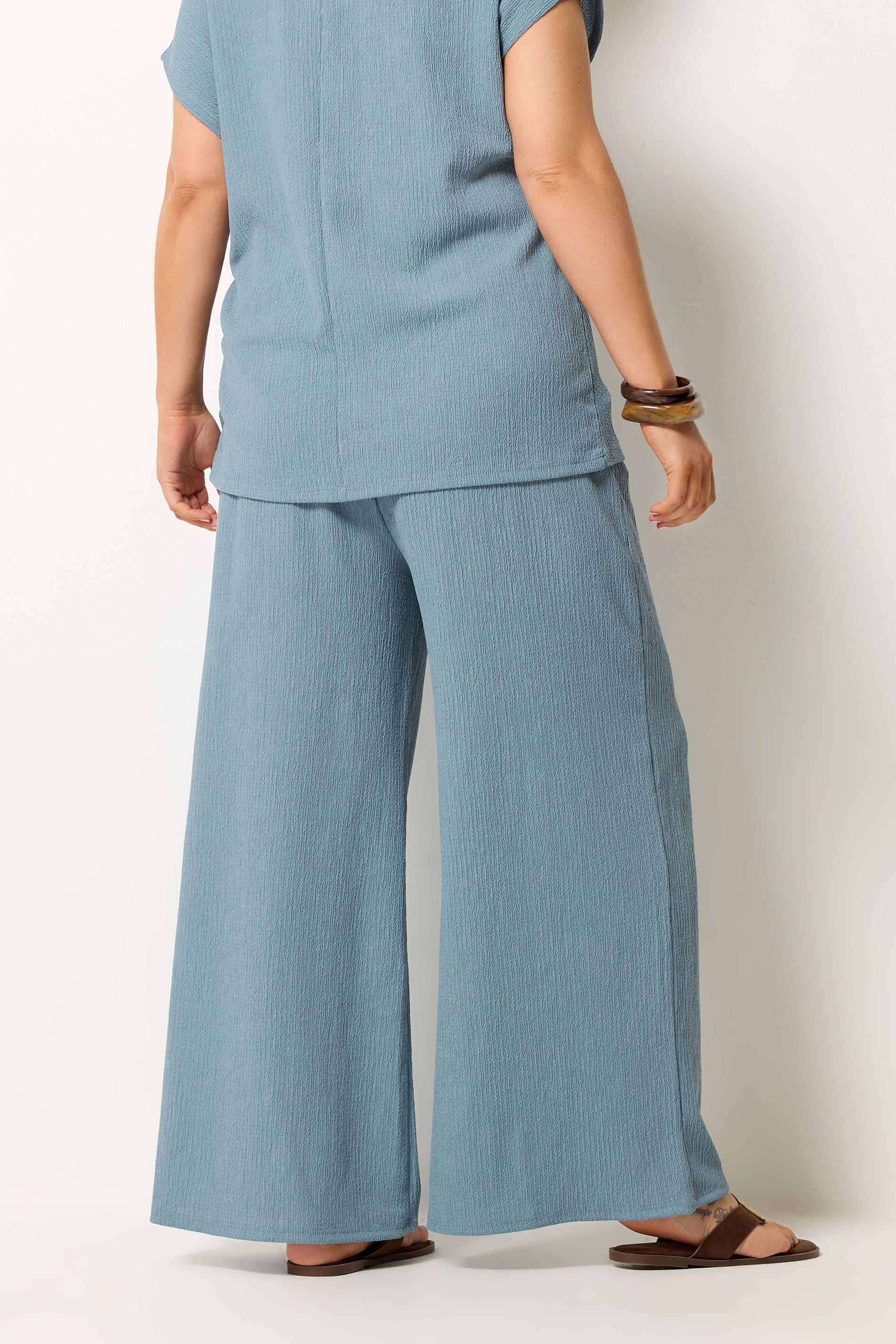 YOURS Plus Size Blue Wide Leg Textured Trousers | Yours Clothing 2
