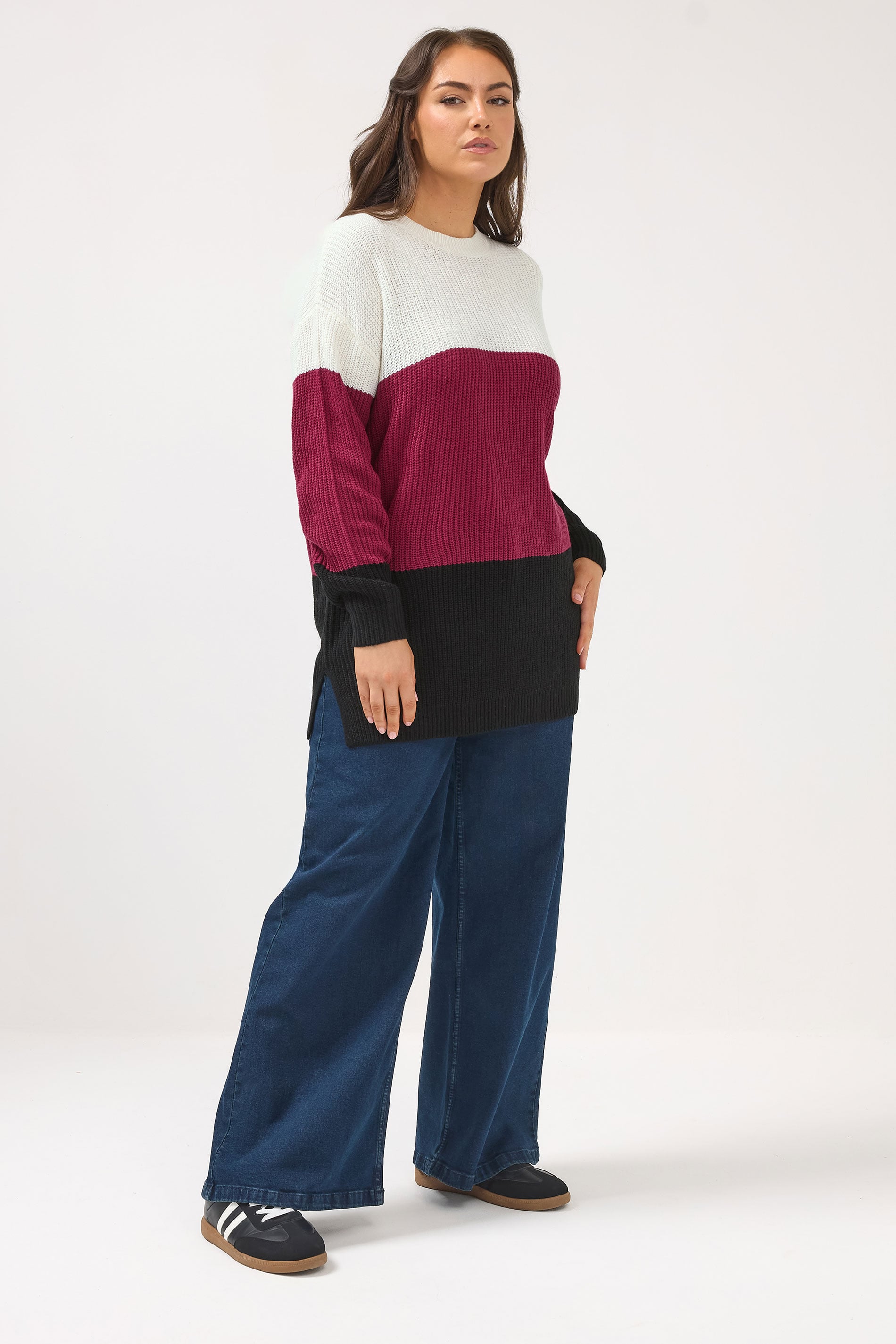 YOURS Plus Size Red Colourblock Jumper | Yours Clothing 1