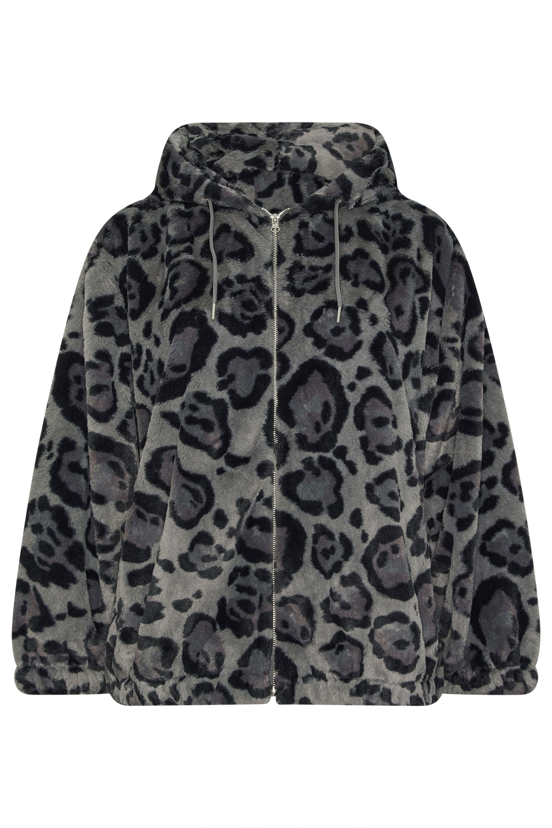 YOURS Plus Size Grey Leopard Print Faux Fur Hooded Jacket | Yours Clothing 7
