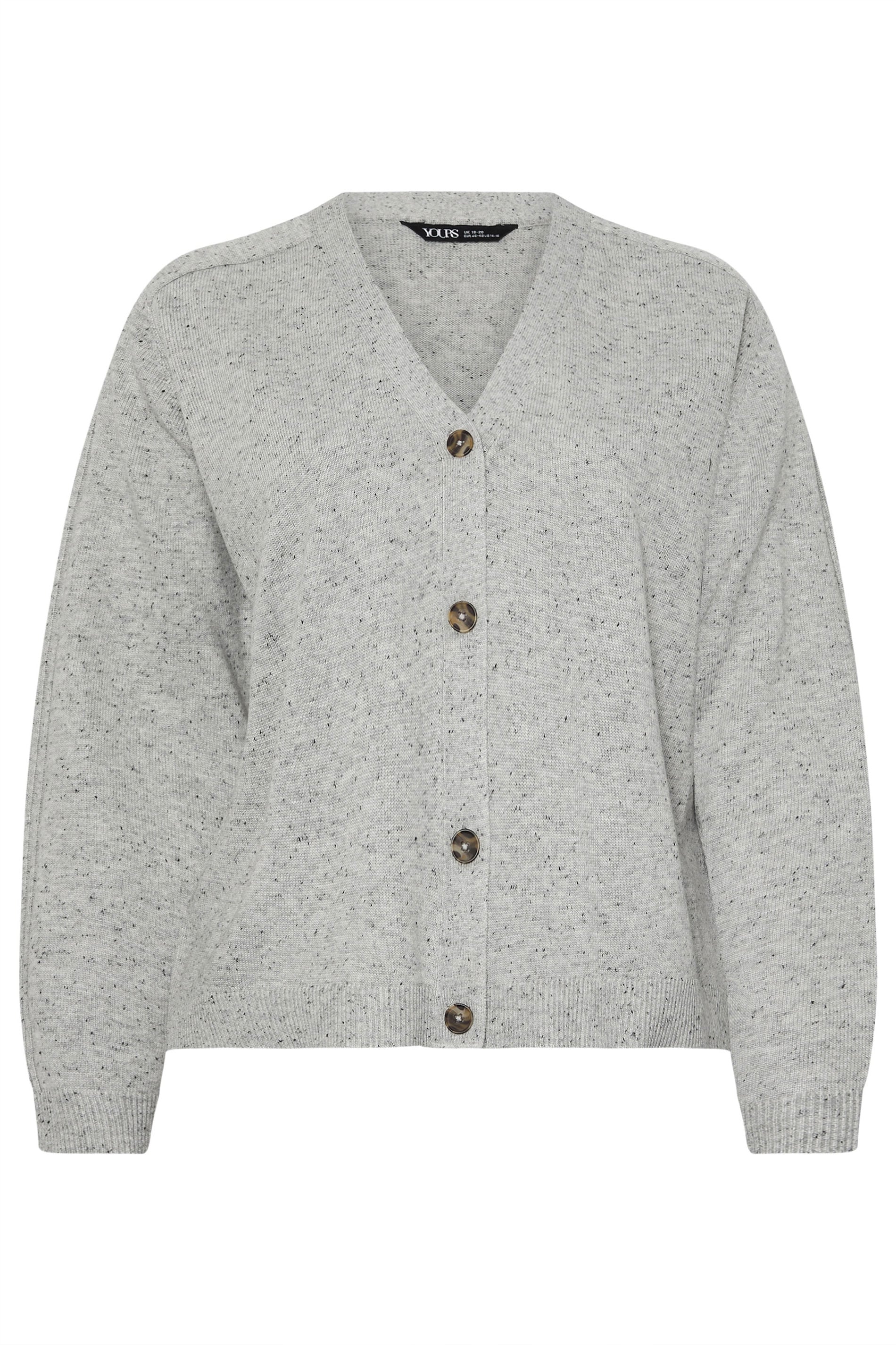 YOURS Plus Size Grey Speckled Button Through Cardigan | Yours Clothing 5