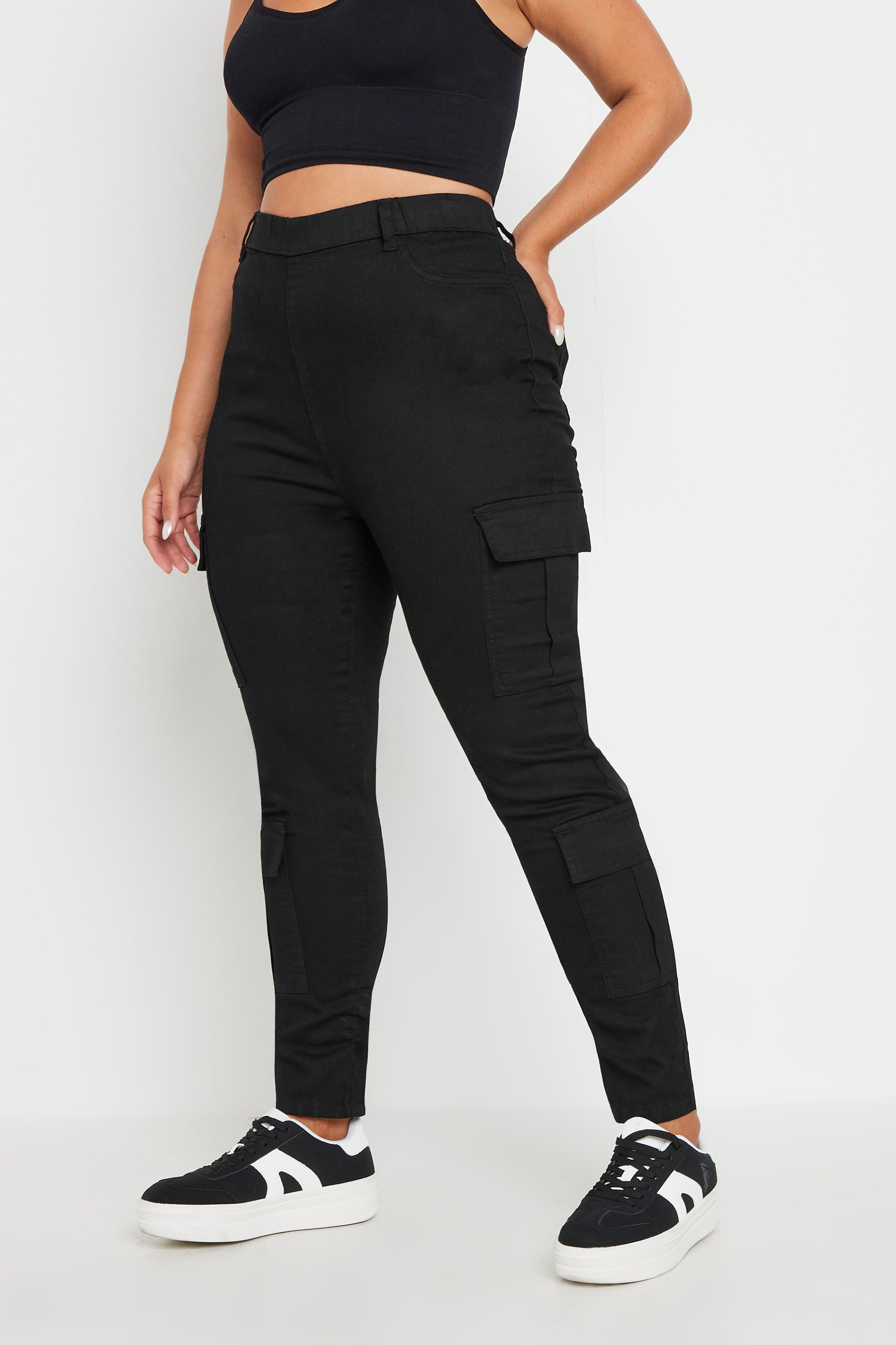 YOURS Plus Size Black Cargo Pocket Jeggings | Yours Clothing 3