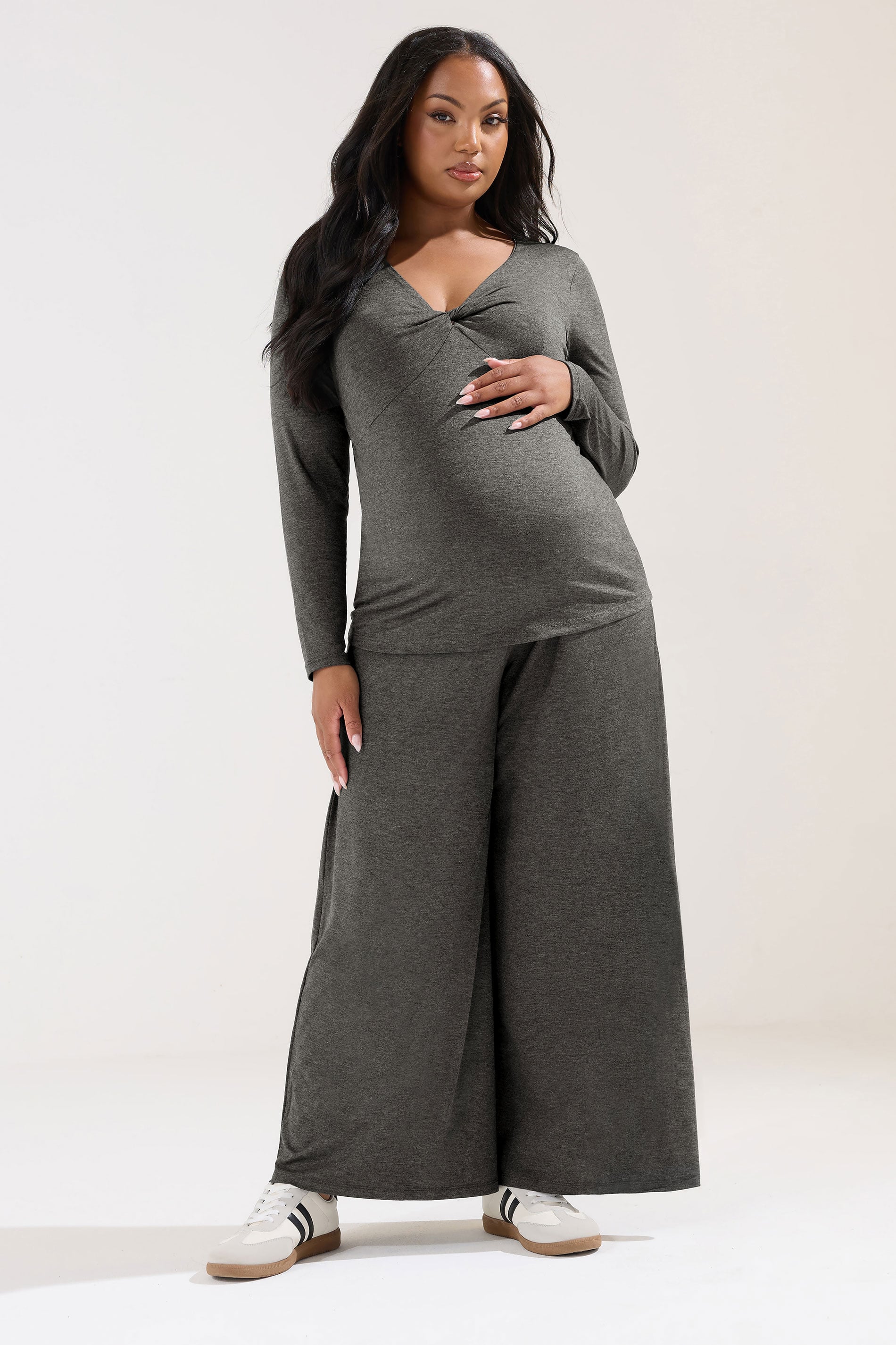BUMP IT UP MATERNITY Plus Size Charcoal Grey Twist Front Top | Yours Clothing 1