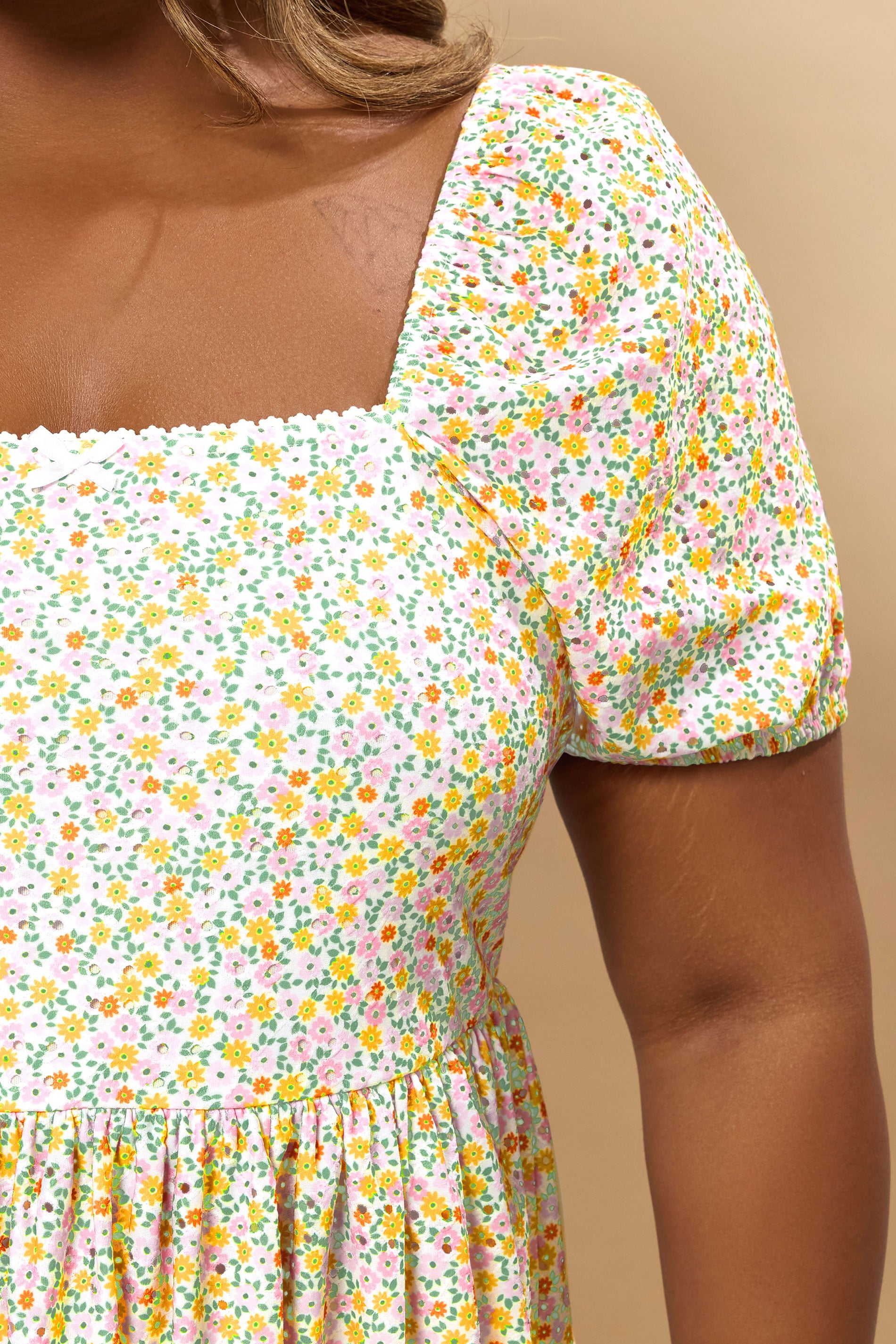 YOURS Plus Size Orange Floral Broderie Anglaise Peplum Top | Yours Clothing 4