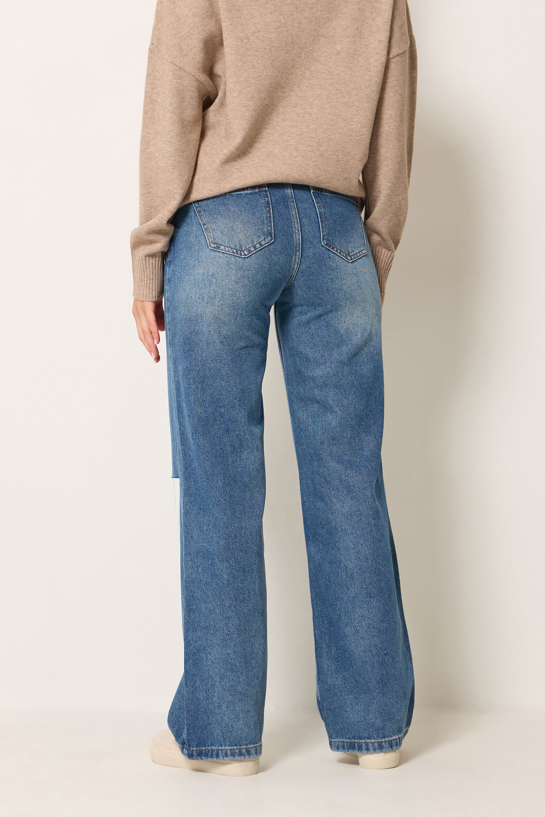 LTS Tall Women's Denim Blue Rip Knee Wide Leg Jeans | Long Tall Sally 3