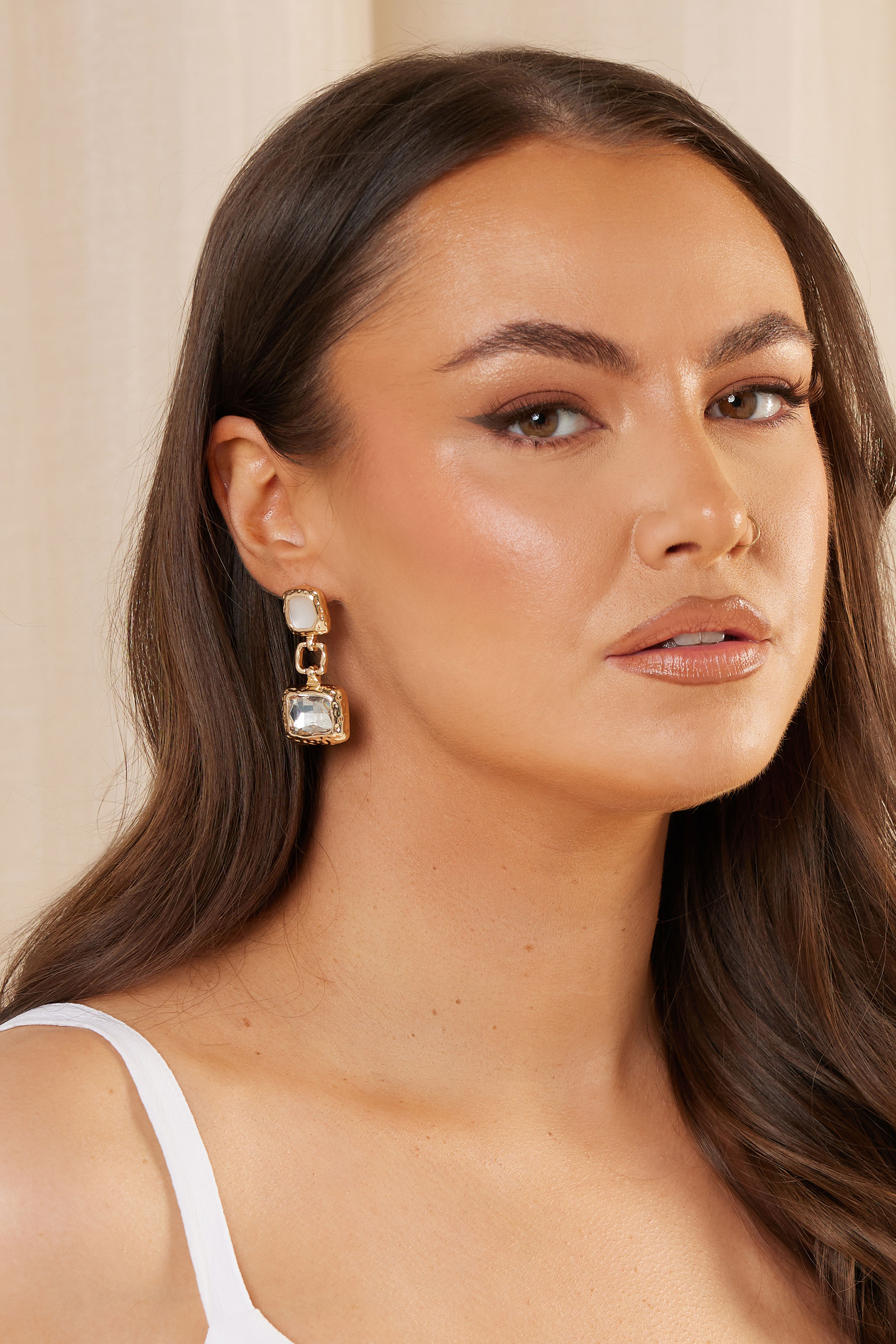 Gold Tone Diamante Drop Earrings | Yours Clothing 1