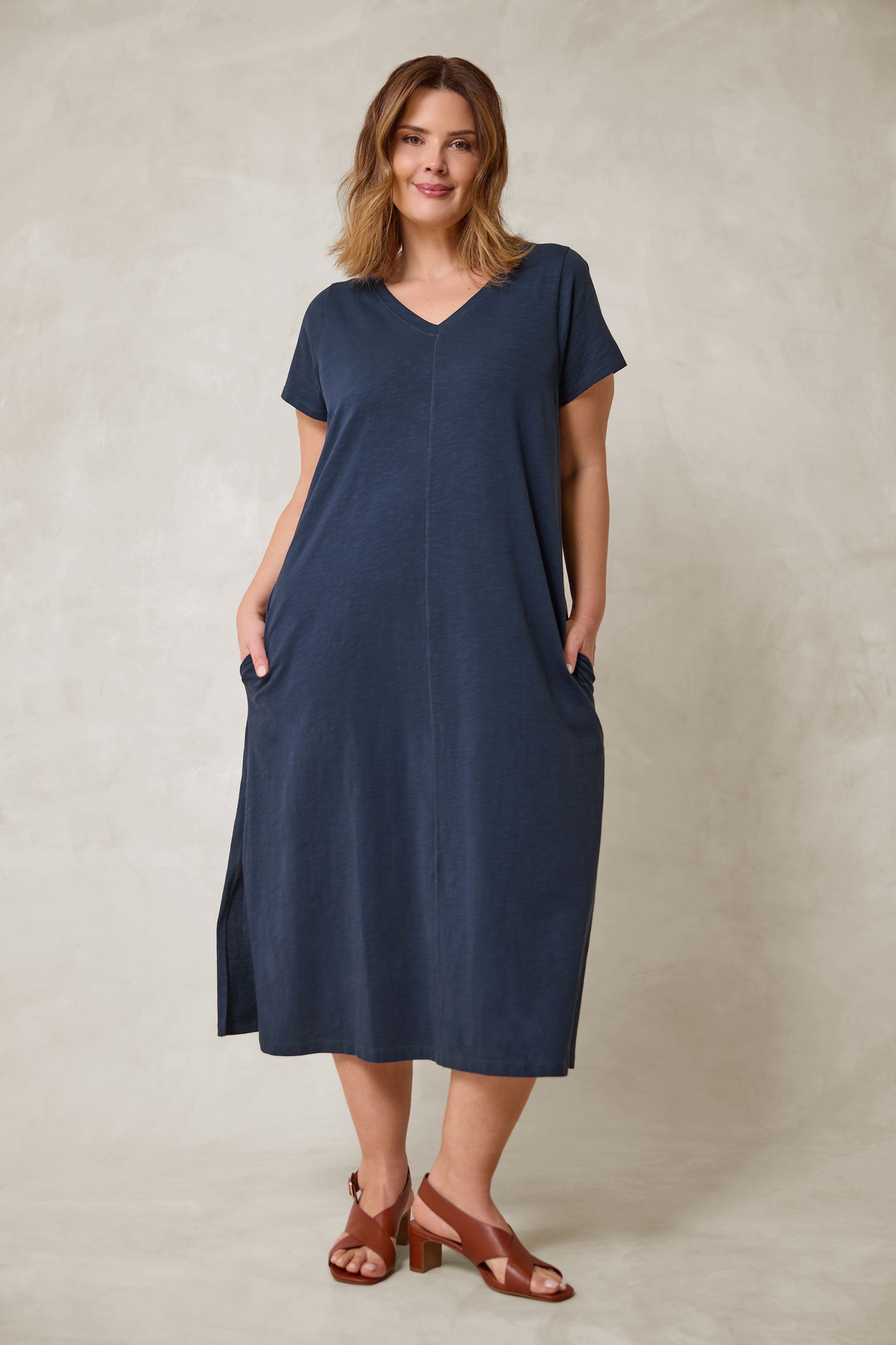 Evans Women's Blue Plus Navy Premium Cotton Dress Size 18