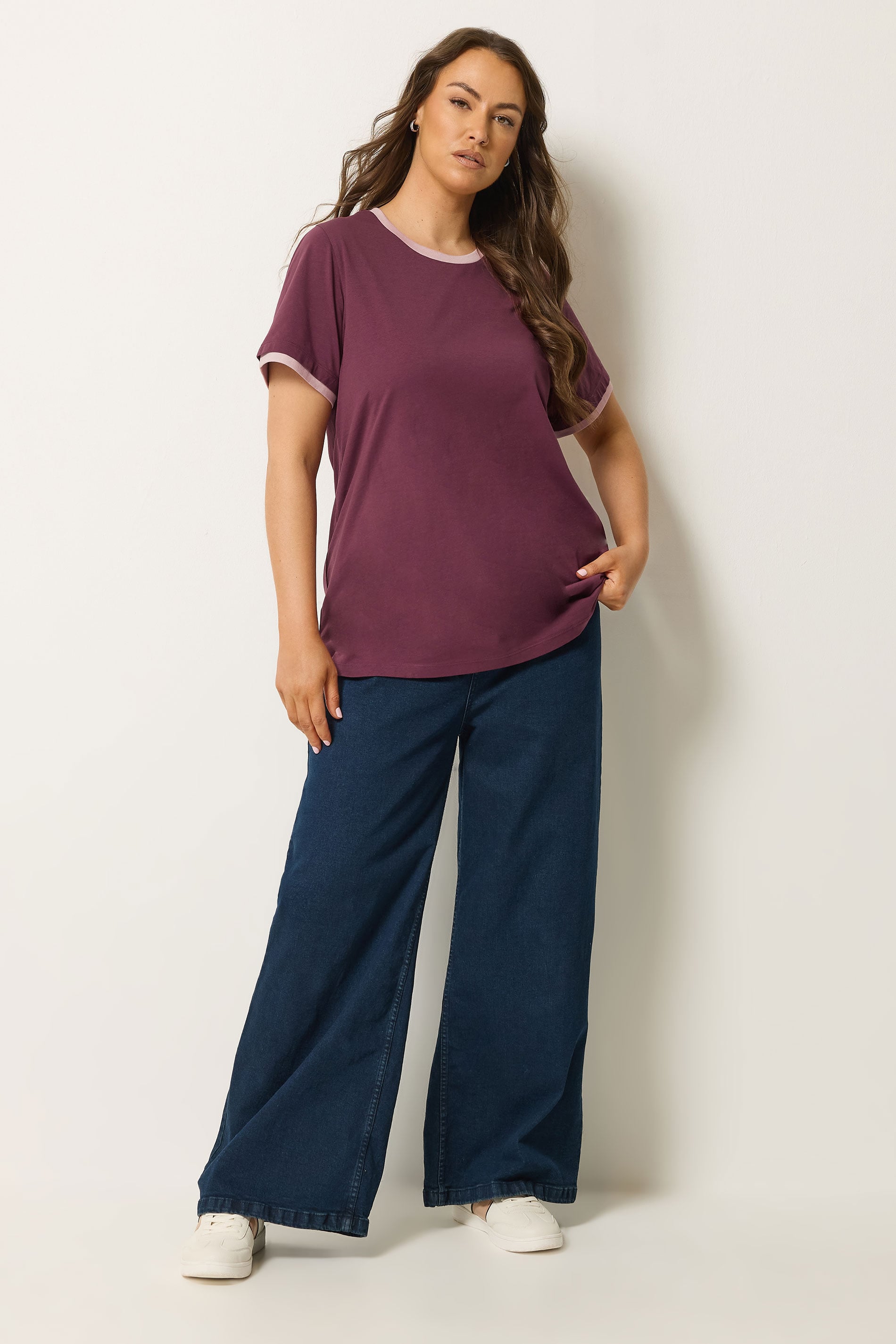 YOURS Plus Size Purple Contrast Trim T-Shirt | Yours Clothing 1