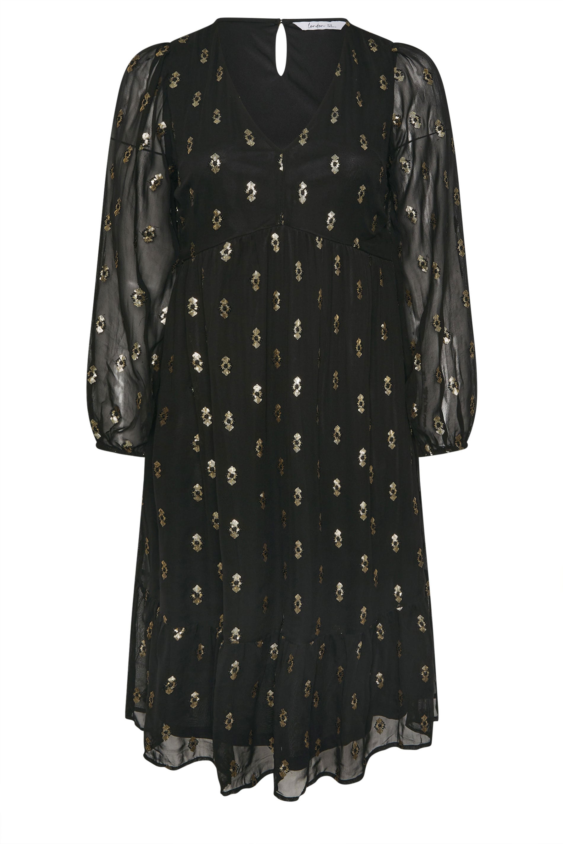 YOURS LONDON Plus Size Black Sequin Detail Smock Midi Dress | Yours Clothing 5