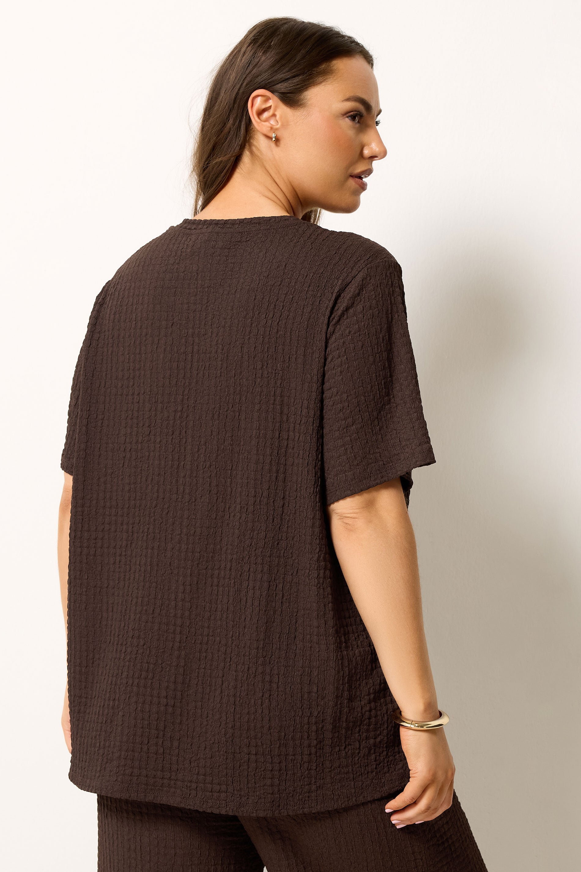 YOURS Plus Size Chocolate Brown Bubble Texture Top | Yours Clothing 2