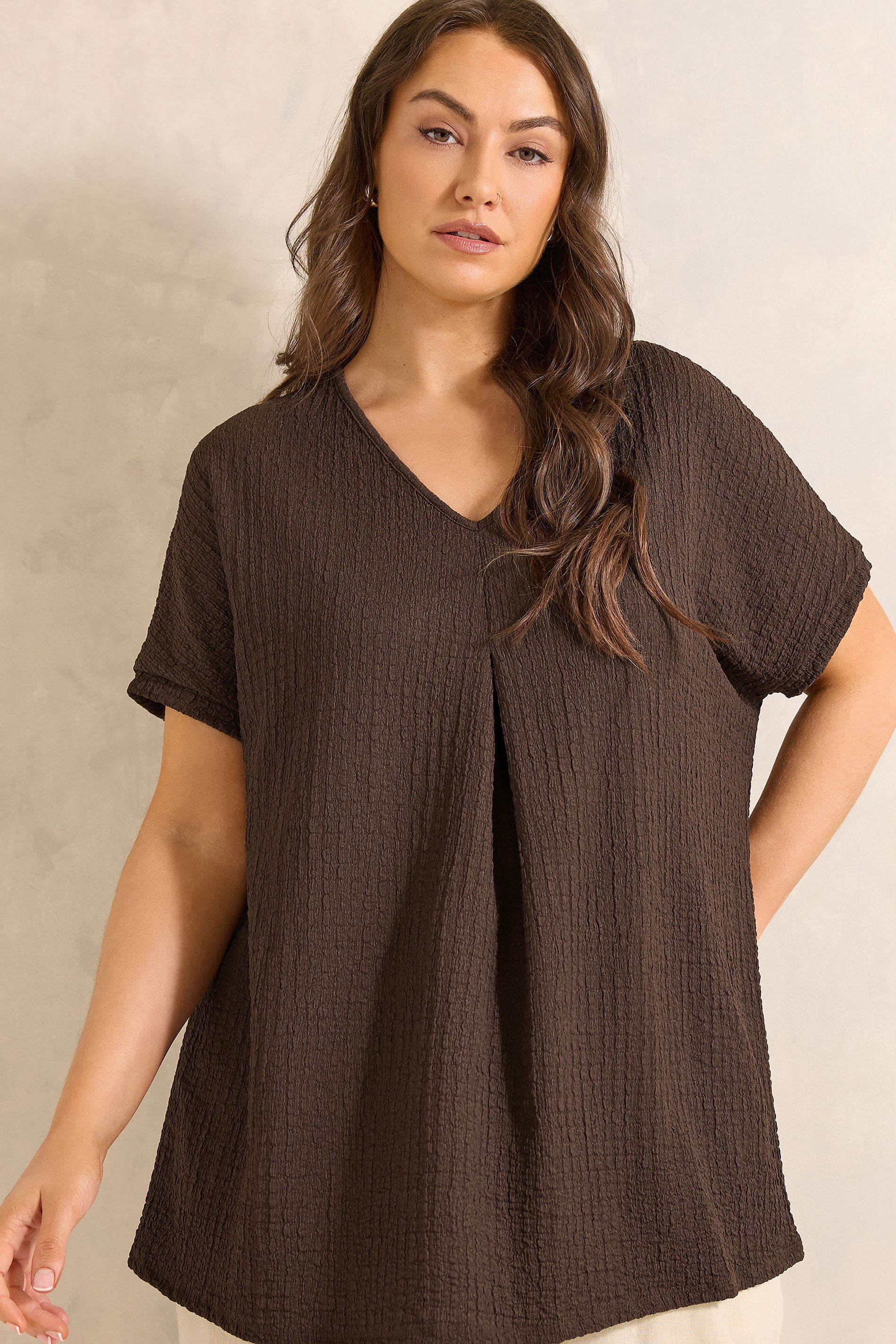 Evans Women's Brown Curve Chocolate Plisse Pleat Top Size 22-24