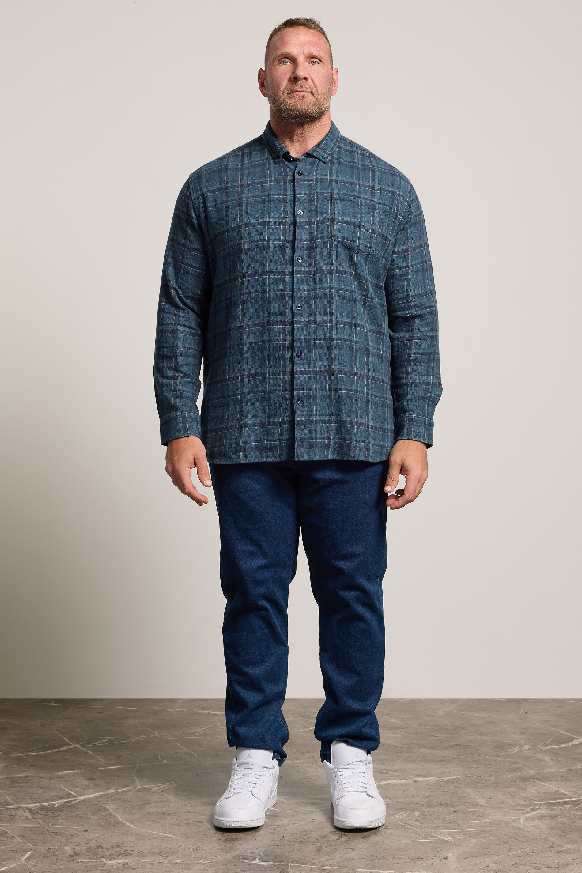 BadRhino Big & Tall Blue Check Long Sleeve Shirt | BadRhino 1