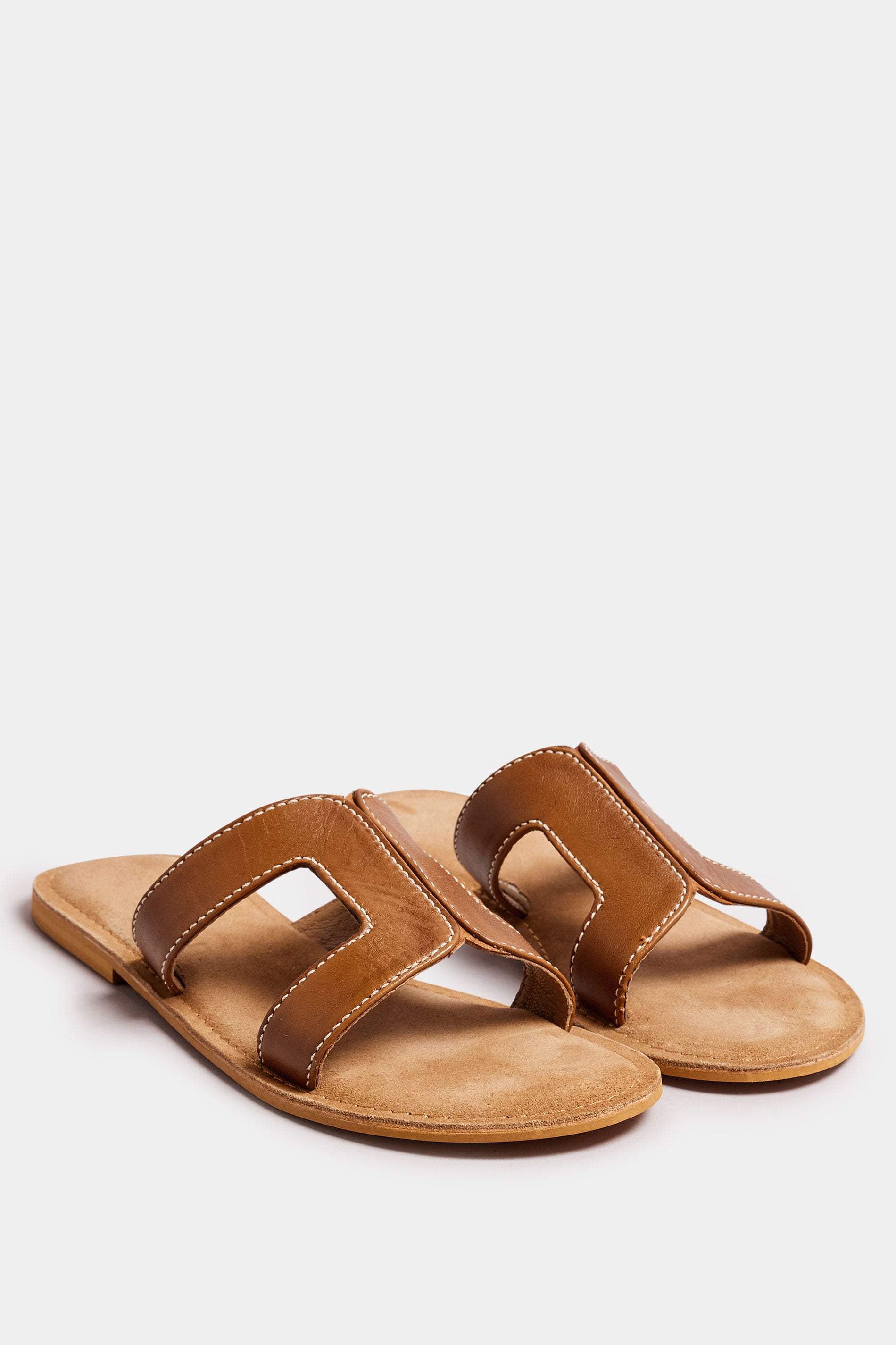 LTS Tan Brown Leather Cut Out Mule Sandals In Standard Fit | Long Tall Sally 3