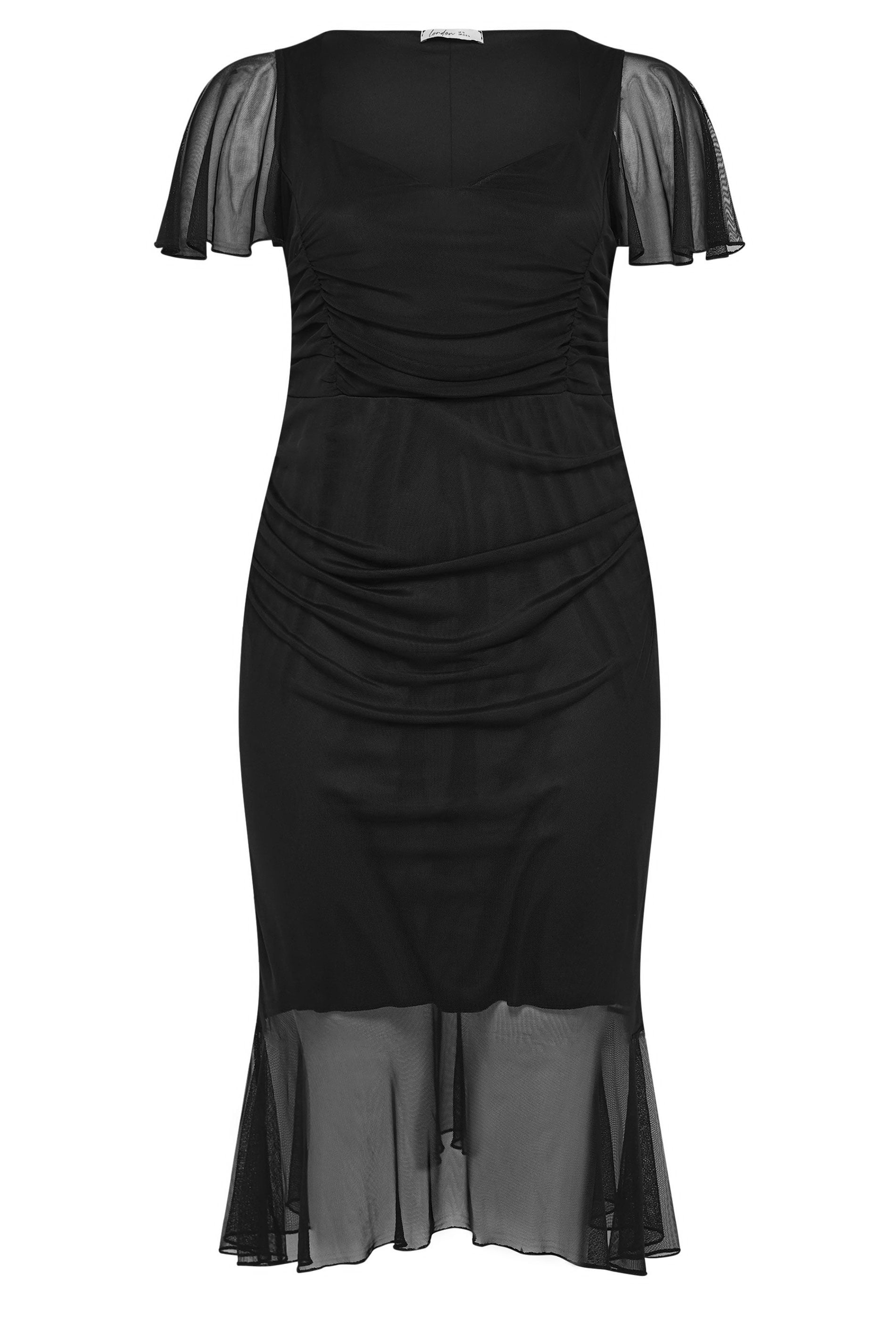 YOURS LONDON Plus Size Black Gathered Midi Dress | Yours Clothing 5