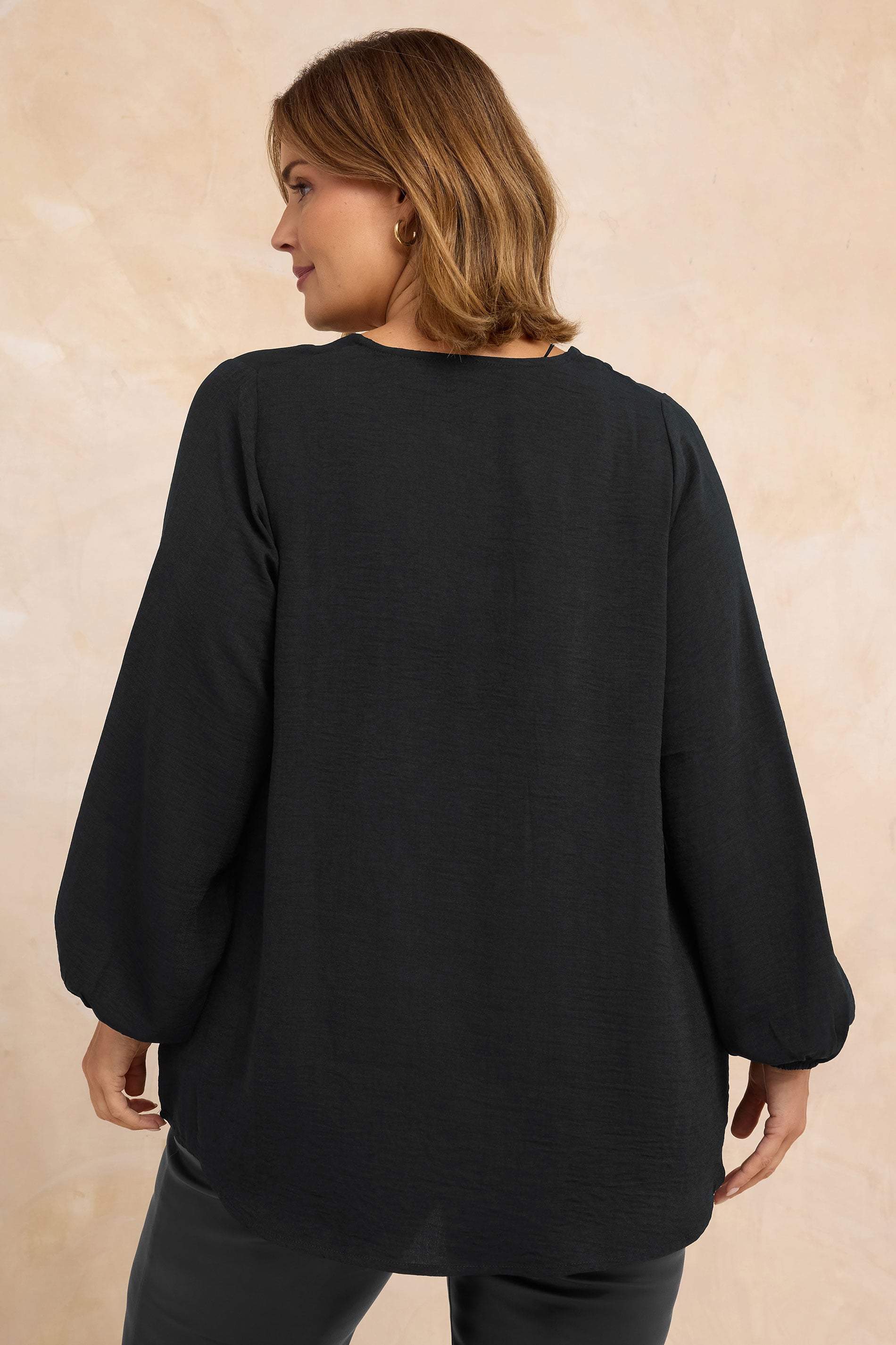 EVANS Plus Size Black Pleat Front Long Sleeve Blouse | Evans 2
