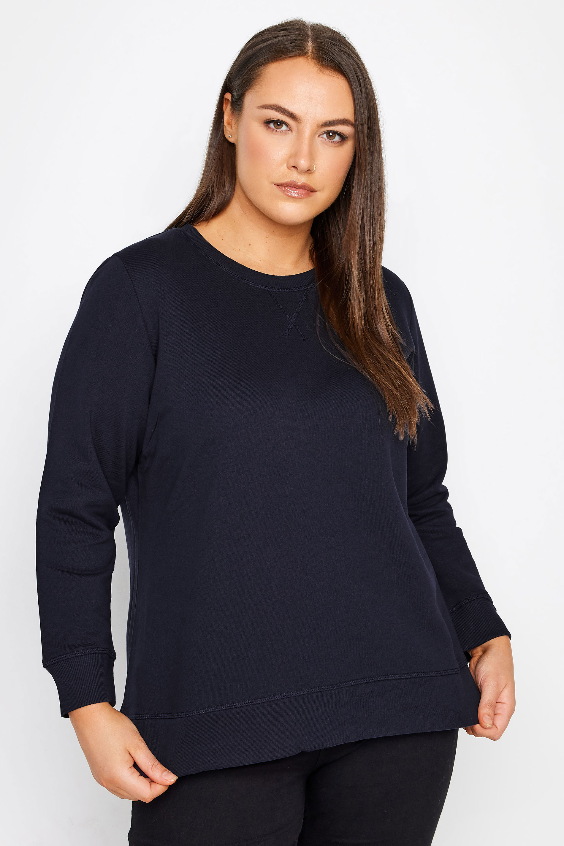 Hi Lo Crew Neck Relaxed Navy Blue Sweat Top 1