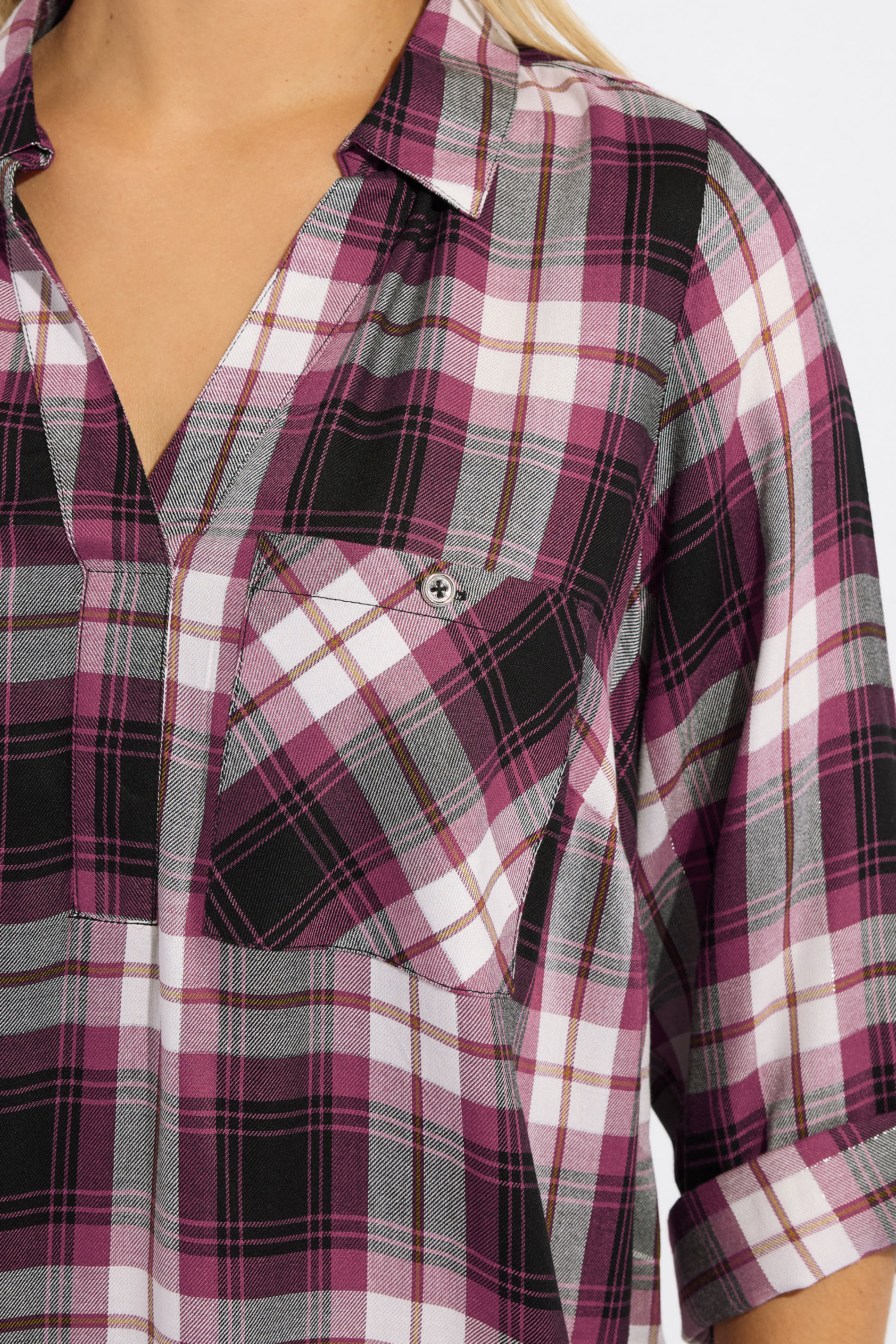 YOURS Plus Size Black & Pink Check Overhead Shirt | Yours Clothing 4