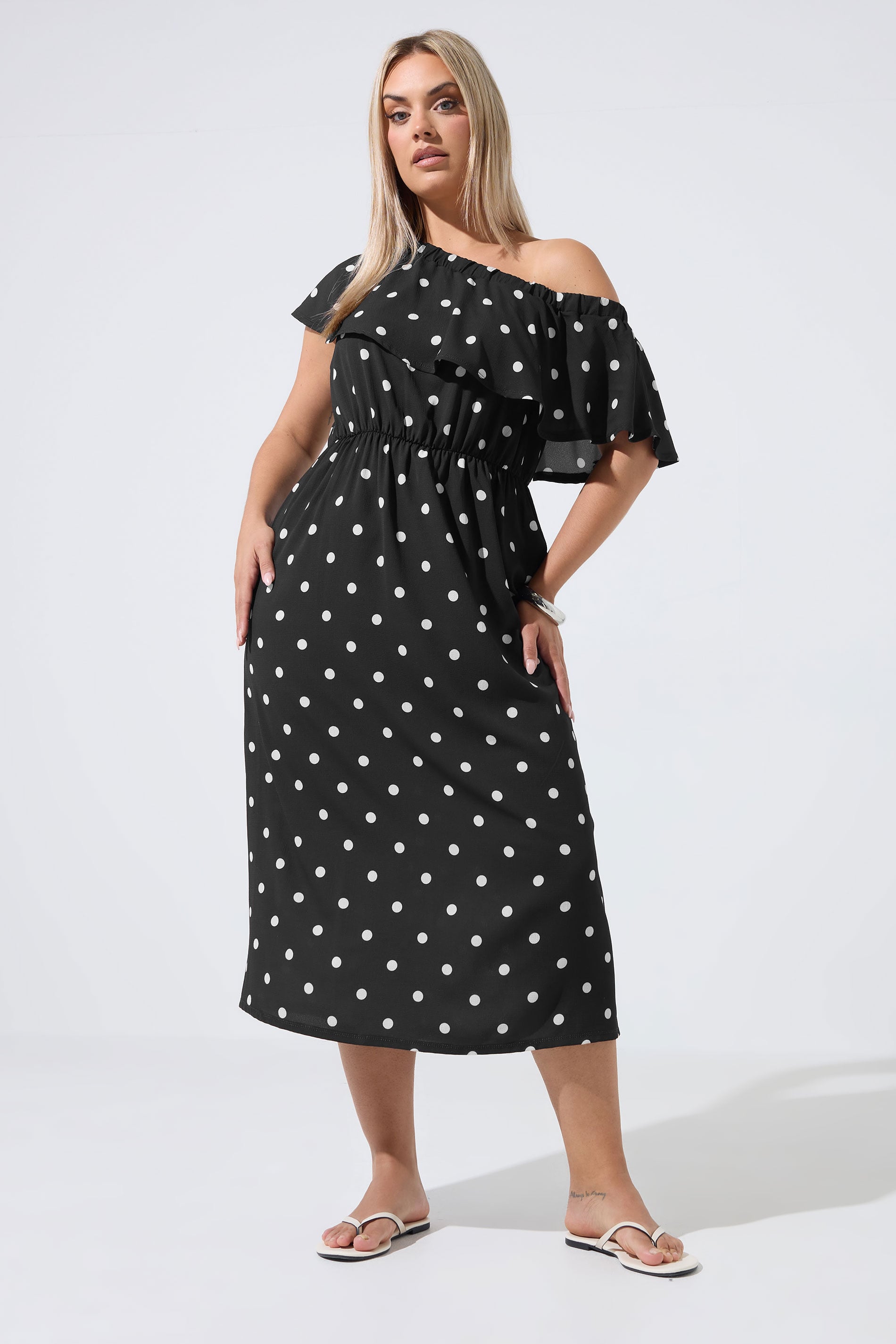 LIMITED COLLECTION Plus Size Black Polka Dot Frill Dress | Yours Clothing 3