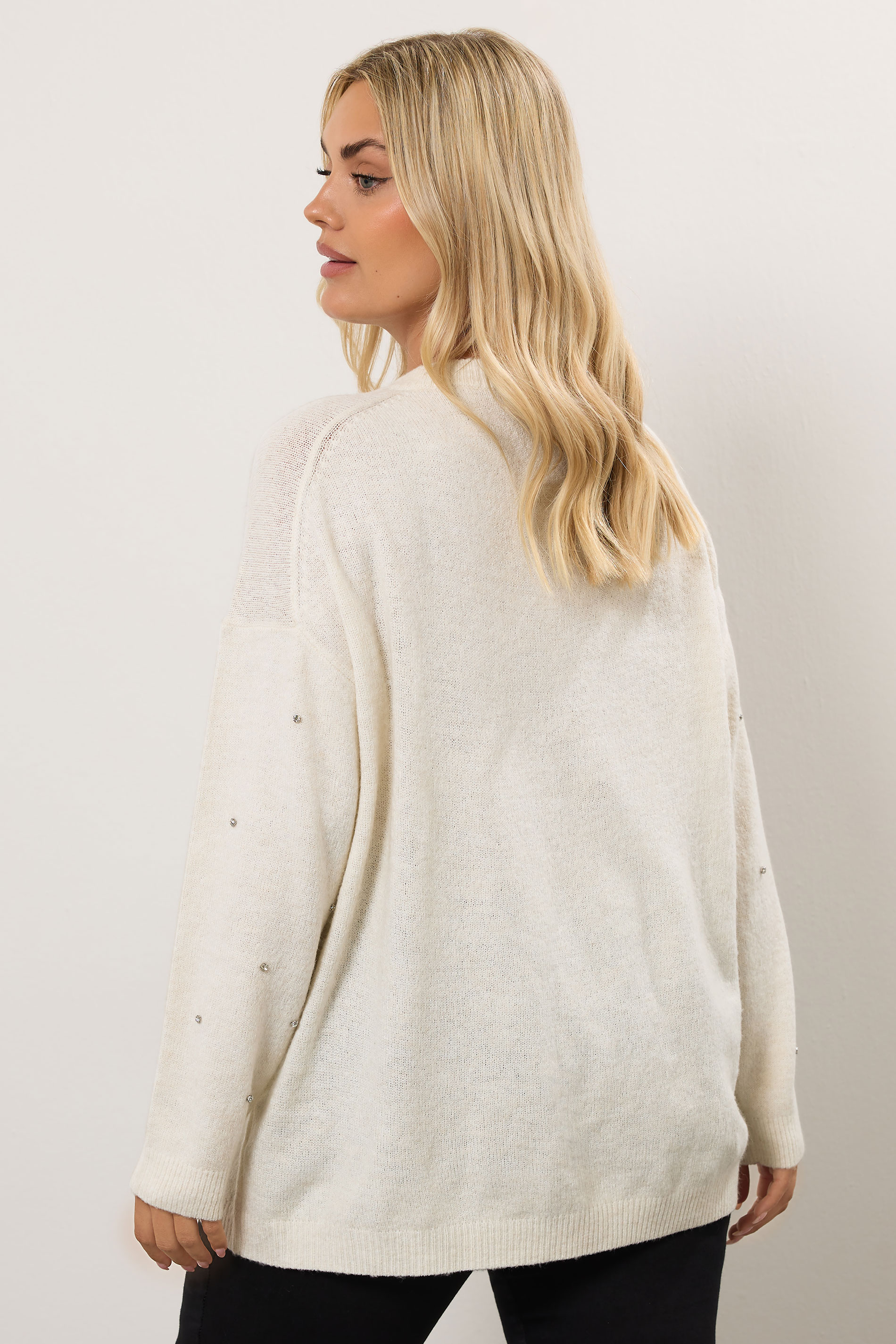 YOURS Plus Size Ivory White Embellished Front Jumper | Yours Clothing 2