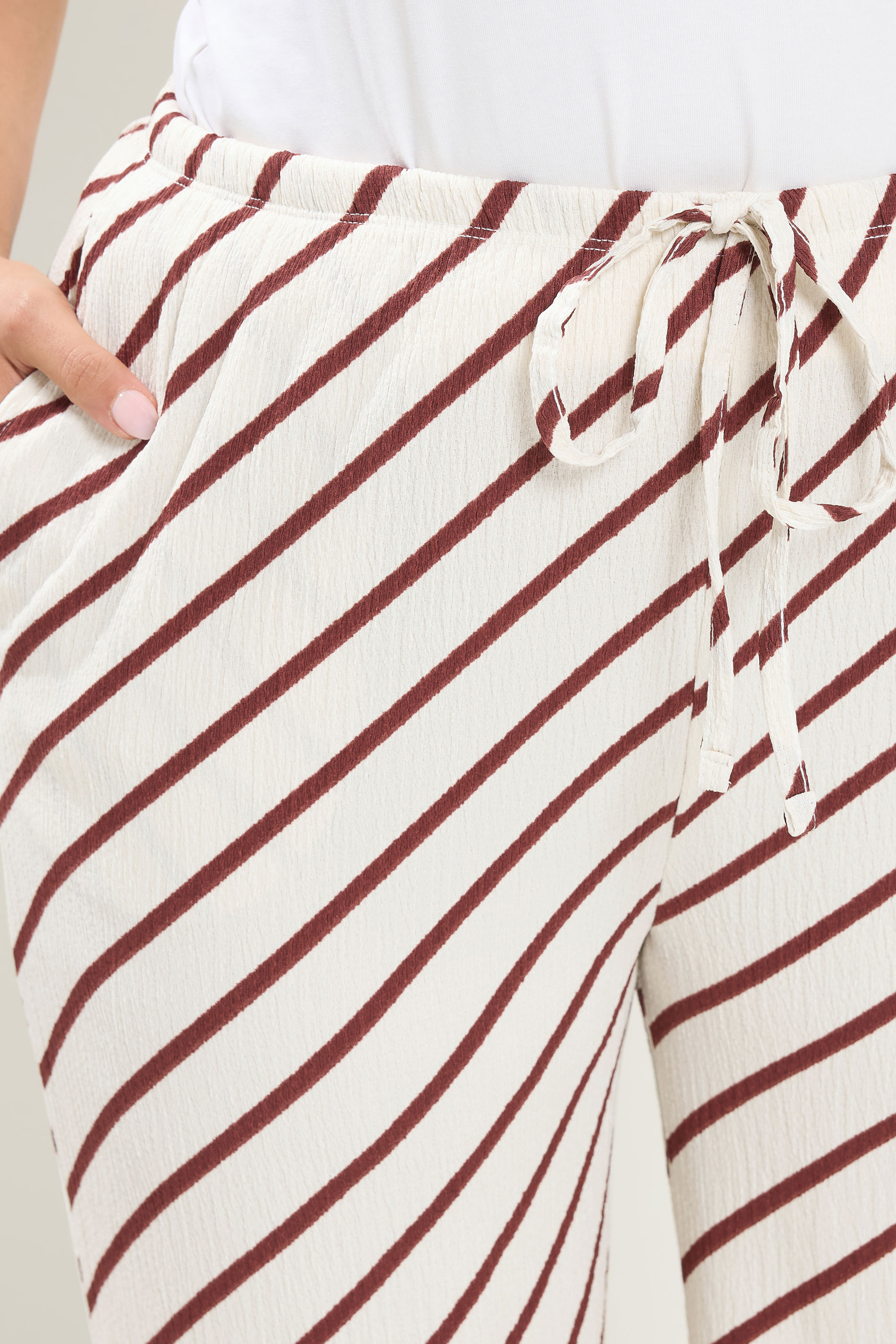 YOURS Plus Size  Natural Brown Stripe Wide Leg Trousers | Yours Clothing 4