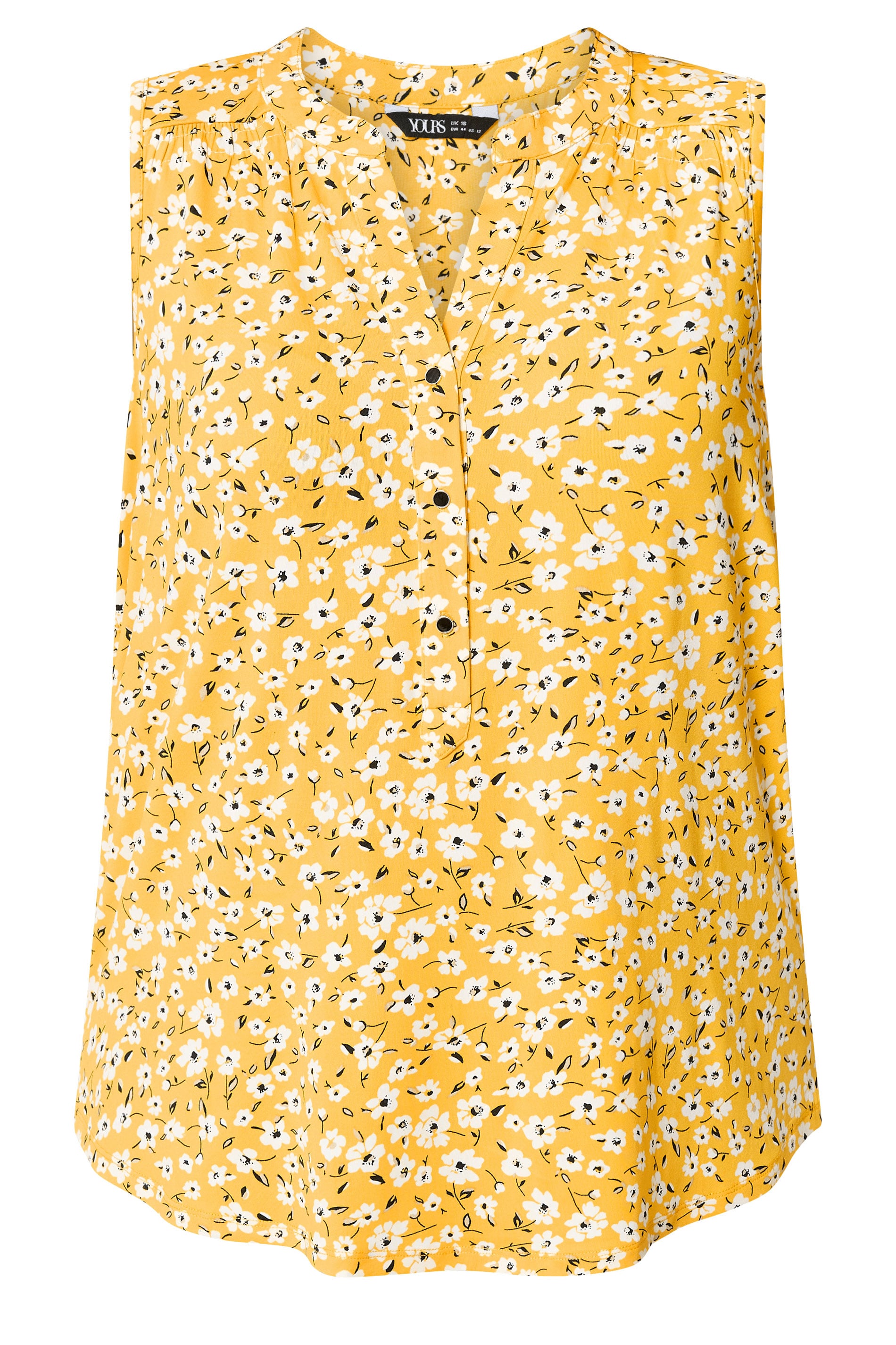 YOURS Plus Size Yellow Floral Notch Neck Vest Top | Yours Clothing 5