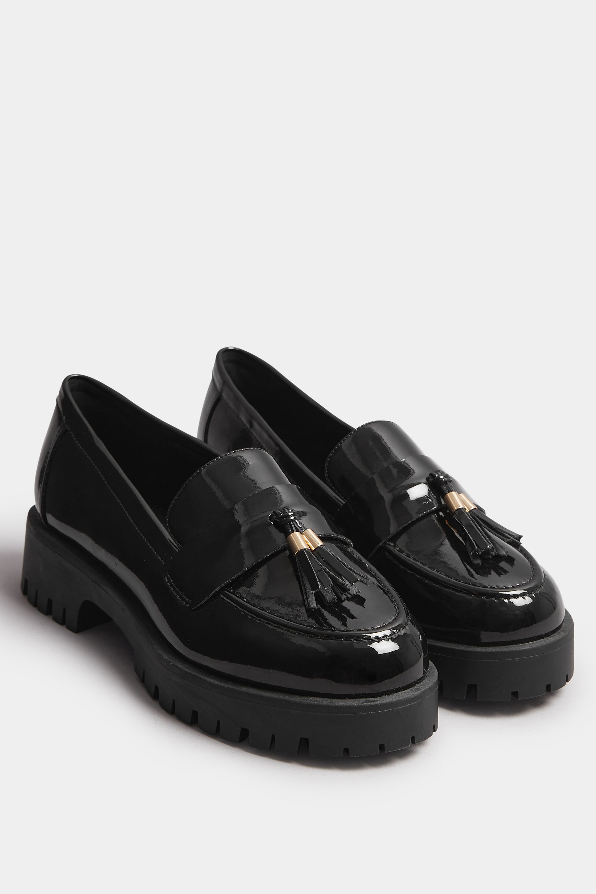 Black Tassel Patent Loafers In Wide E & Extra Wide EEE Fit | Yours Clothing  2