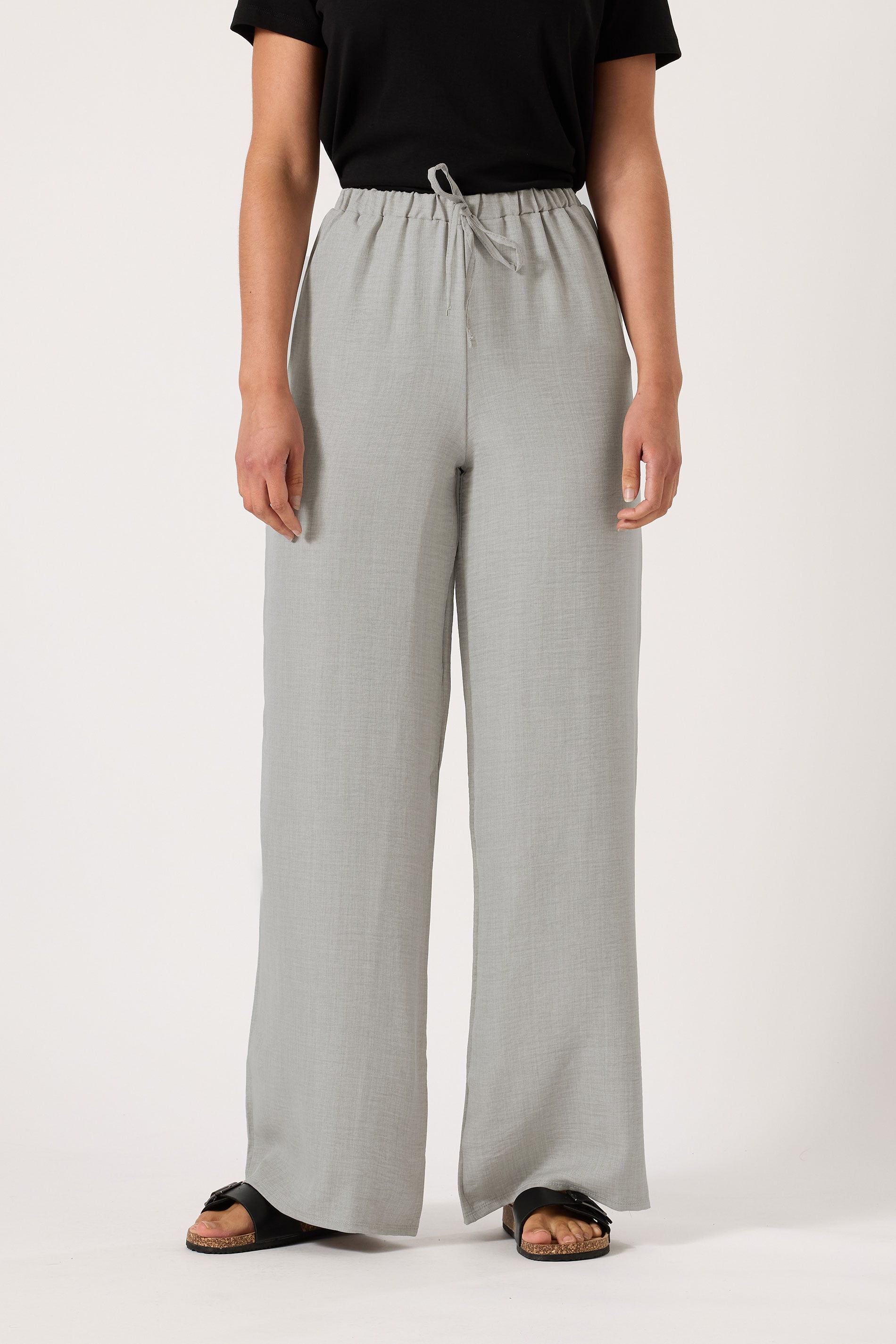 LTS Tall Women's Light Grey Textured Wide Leg Trousers | Long Tall Sally 1