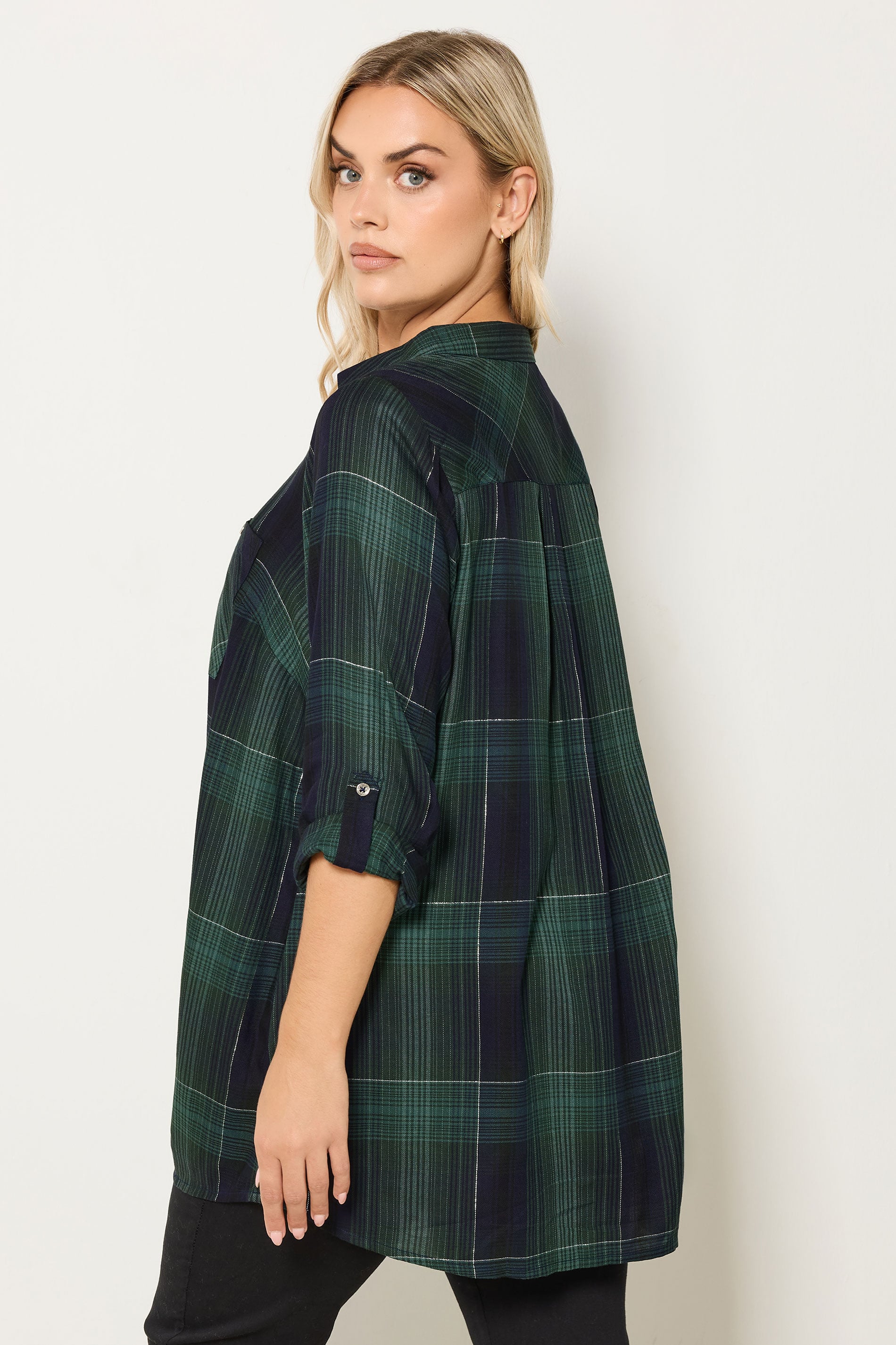 YOURS Plus Size Dark Green Check Overhead Shirt | Yours Clothing 2