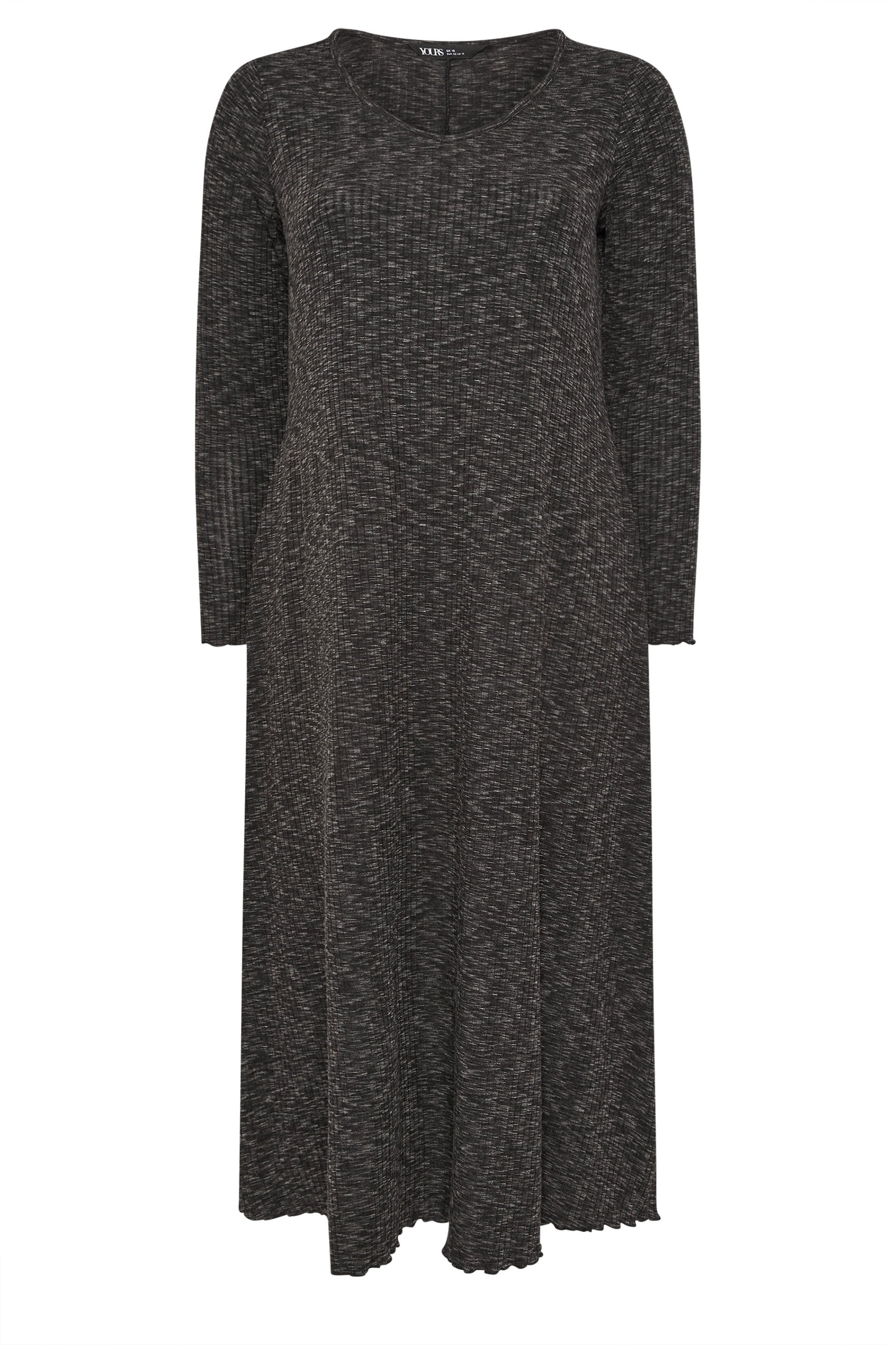 YOURS Plus Size Grey Marl Ribbed Maxi Dress | Yours Clothing 5